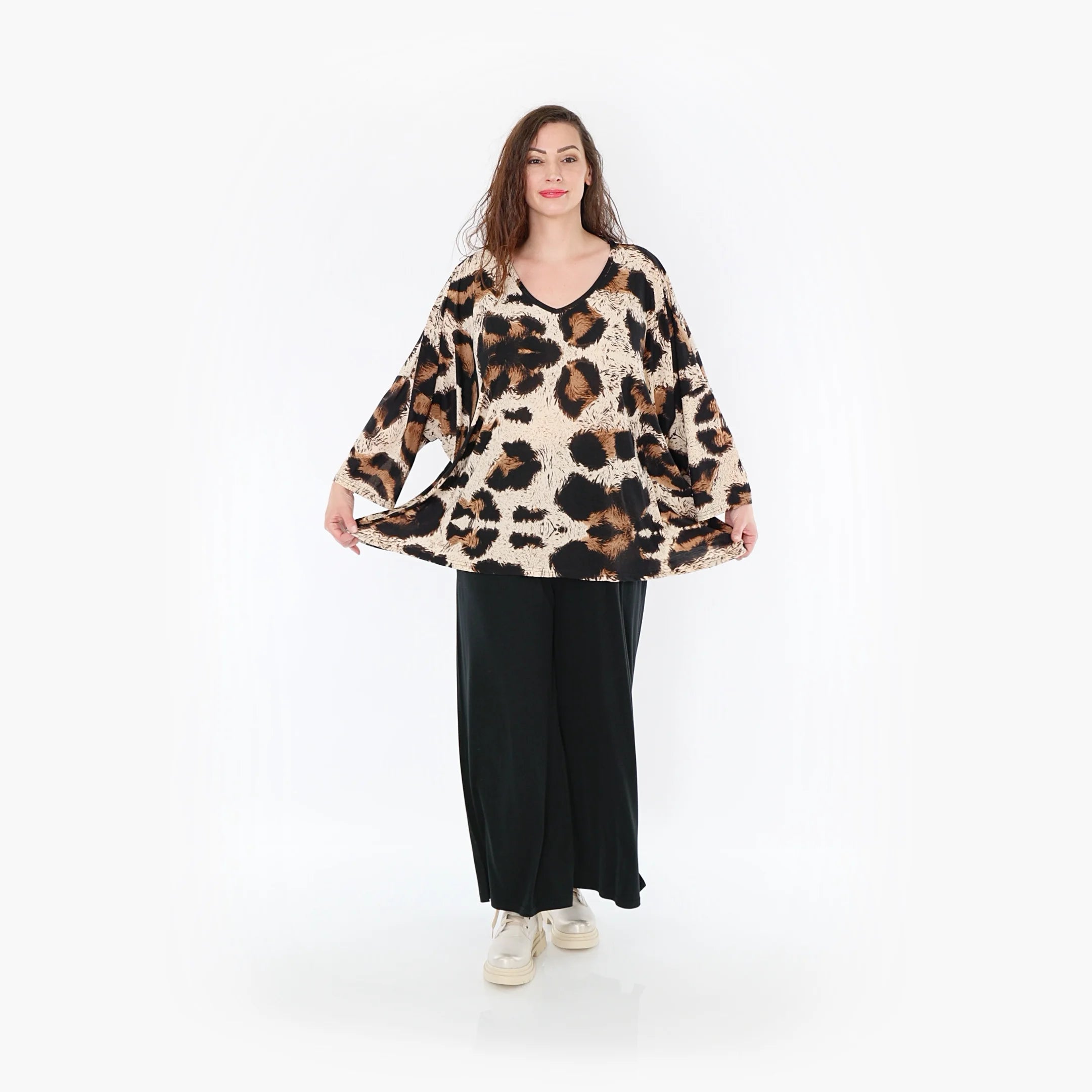  AKH Fashion Bigshirt in kastiger Form, aus Viskose, 1369.06993, Beige-Schwarz-Braun, Leopard