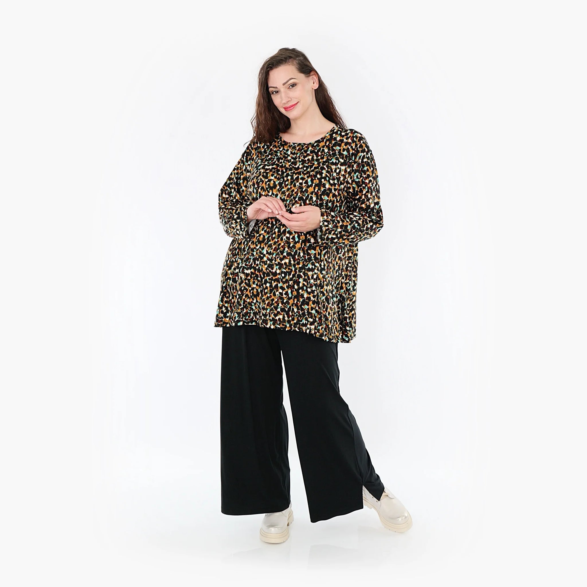  Elegantes Glocken-Form Shirt in stilvollem Animal-Muster, perfekter Look für Plus Size Mode