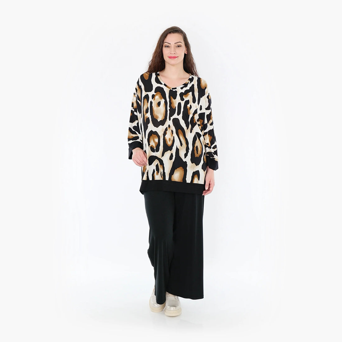  AKH Fashion Bigshirt in kastiger Form, aus Viskose, 1373.06964, Weiß-Schwarz-Cognac, Leopard