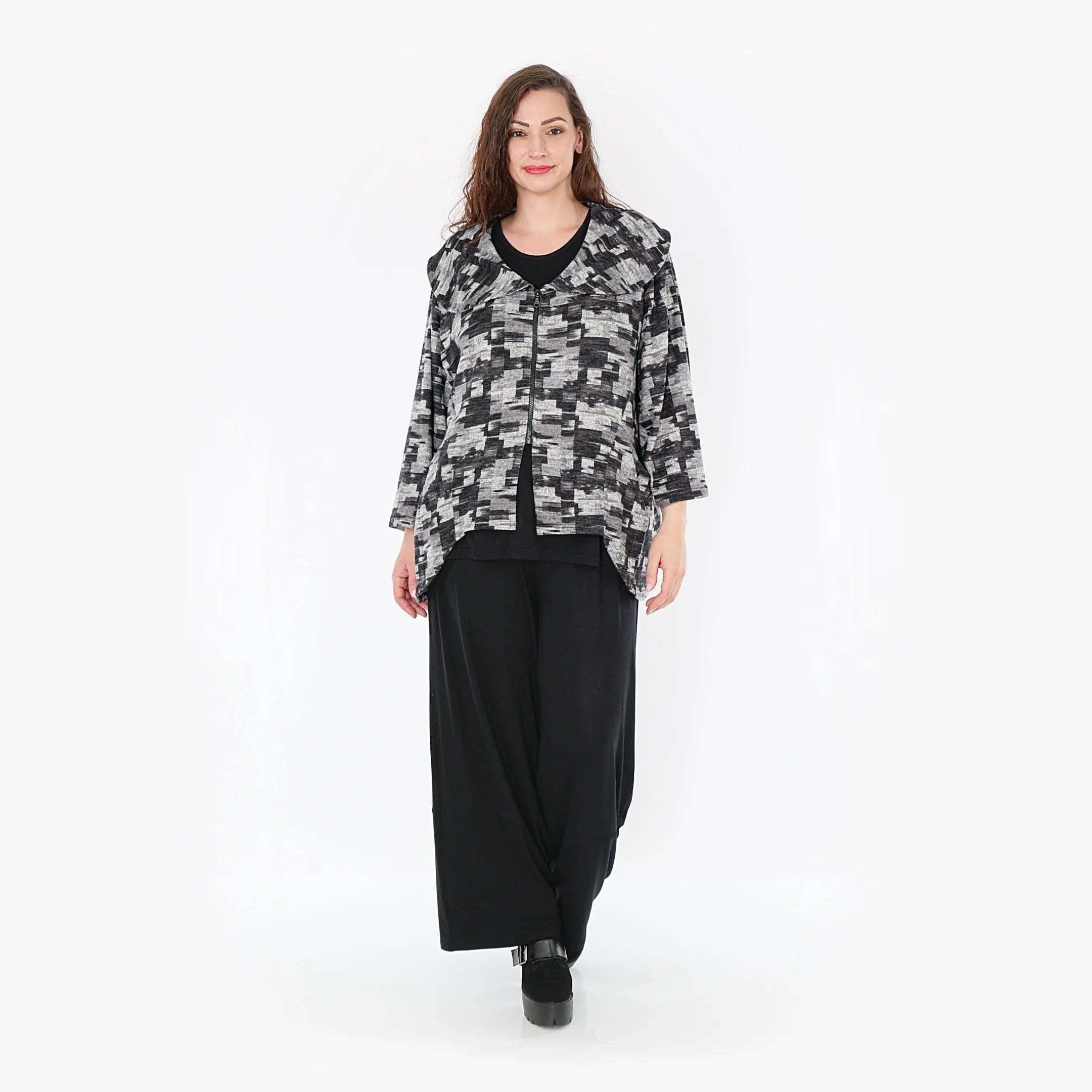  A-Form Jacke von AKH Fashion aus Materialmix, 1375.06939, Dunkelgrau-Grau, Kariert