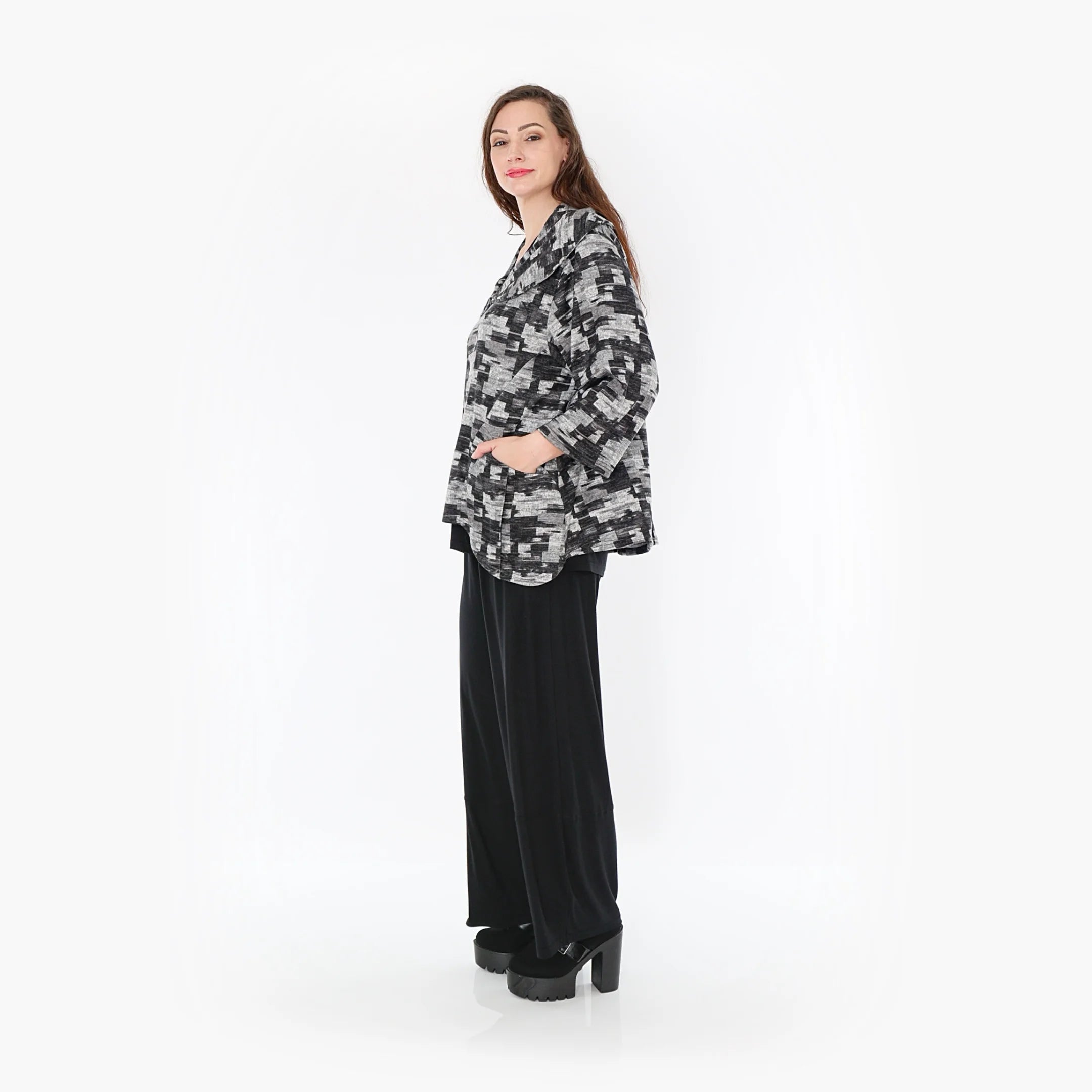  A-Form Jacke von AKH Fashion aus Materialmix, 1375.06939, Dunkelgrau-Grau, Kariert