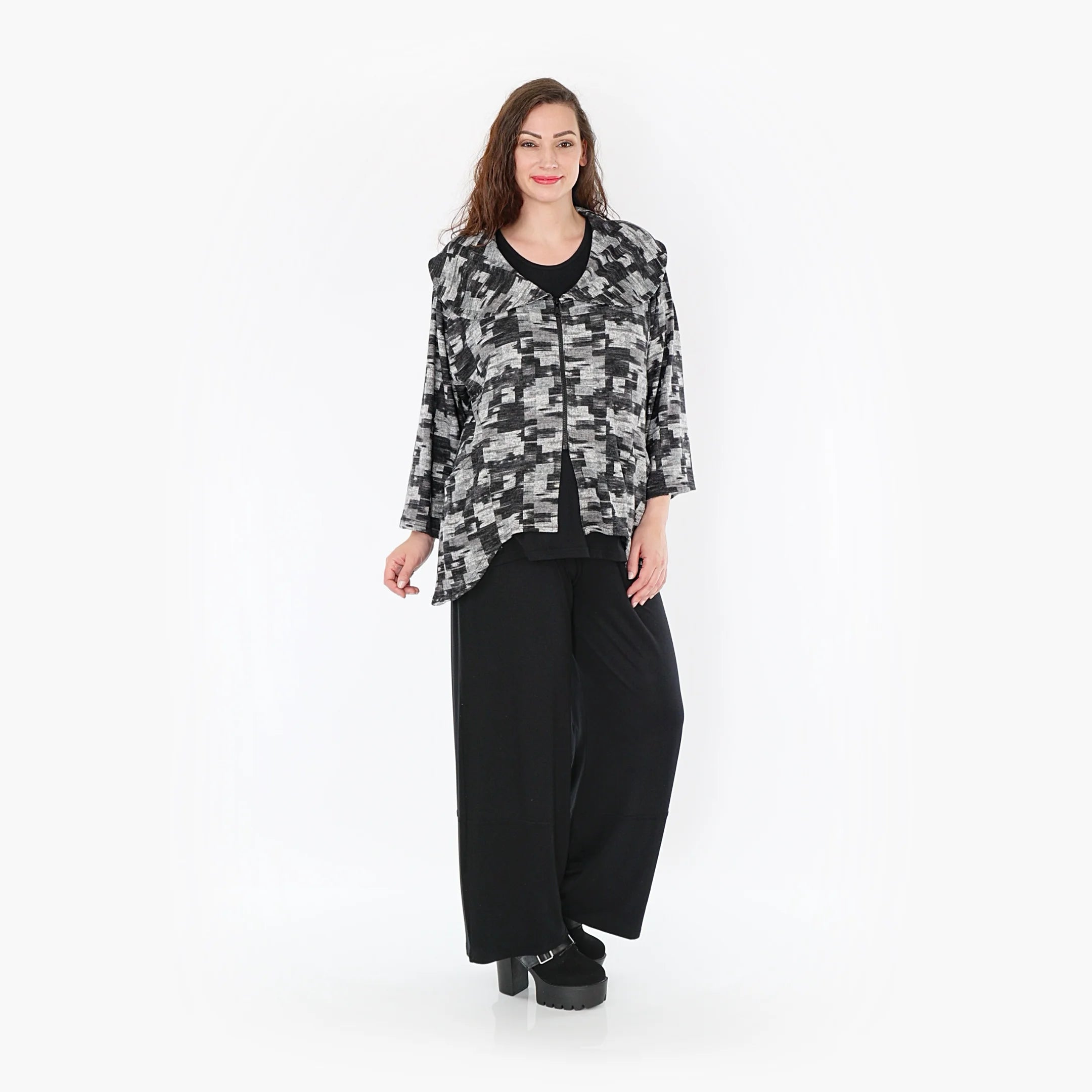  A-Form Jacke von AKH Fashion aus Materialmix, 1375.06939, Dunkelgrau-Grau, Kariert