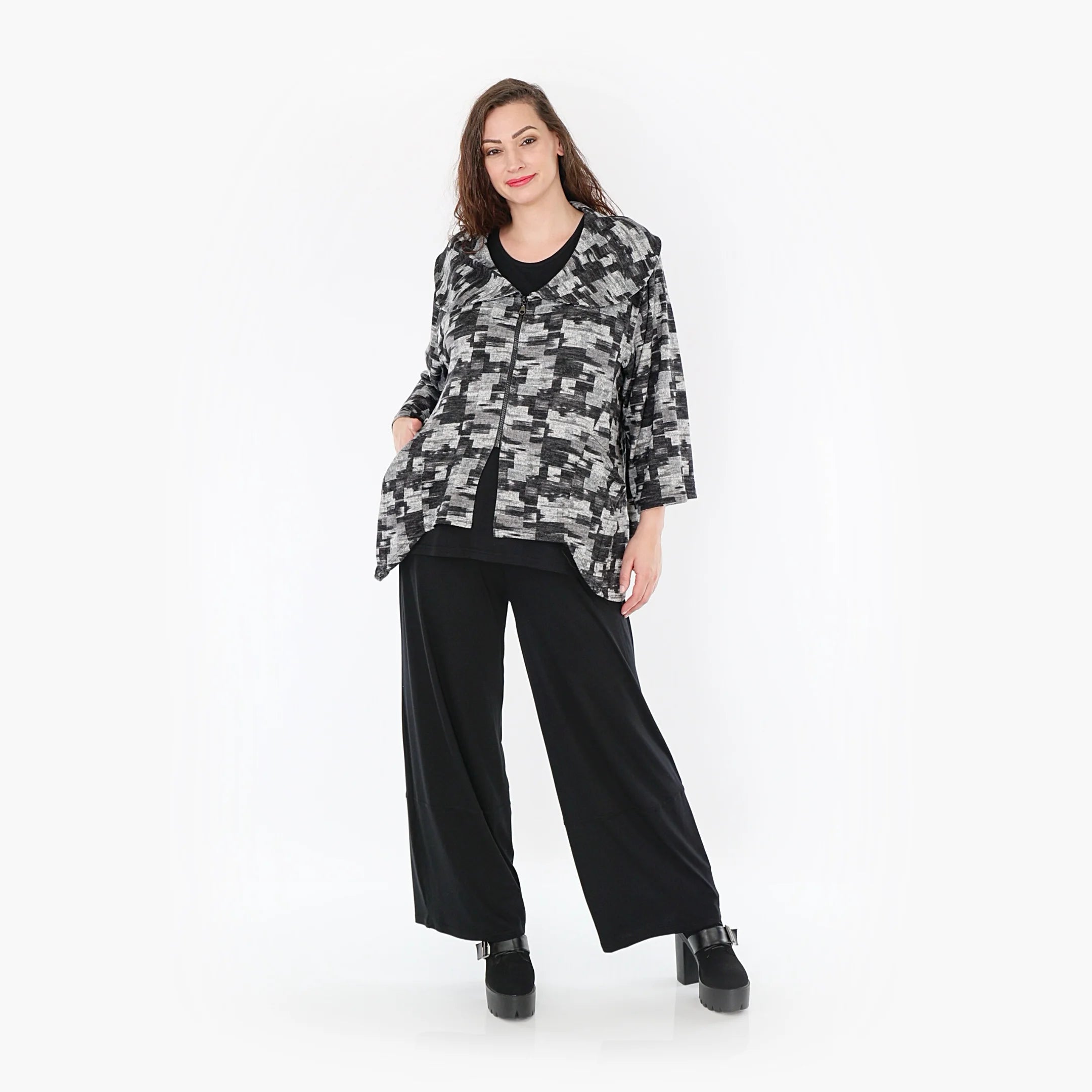  A-Form Jacke von AKH Fashion aus Materialmix, 1375.06939, Dunkelgrau-Grau, Kariert