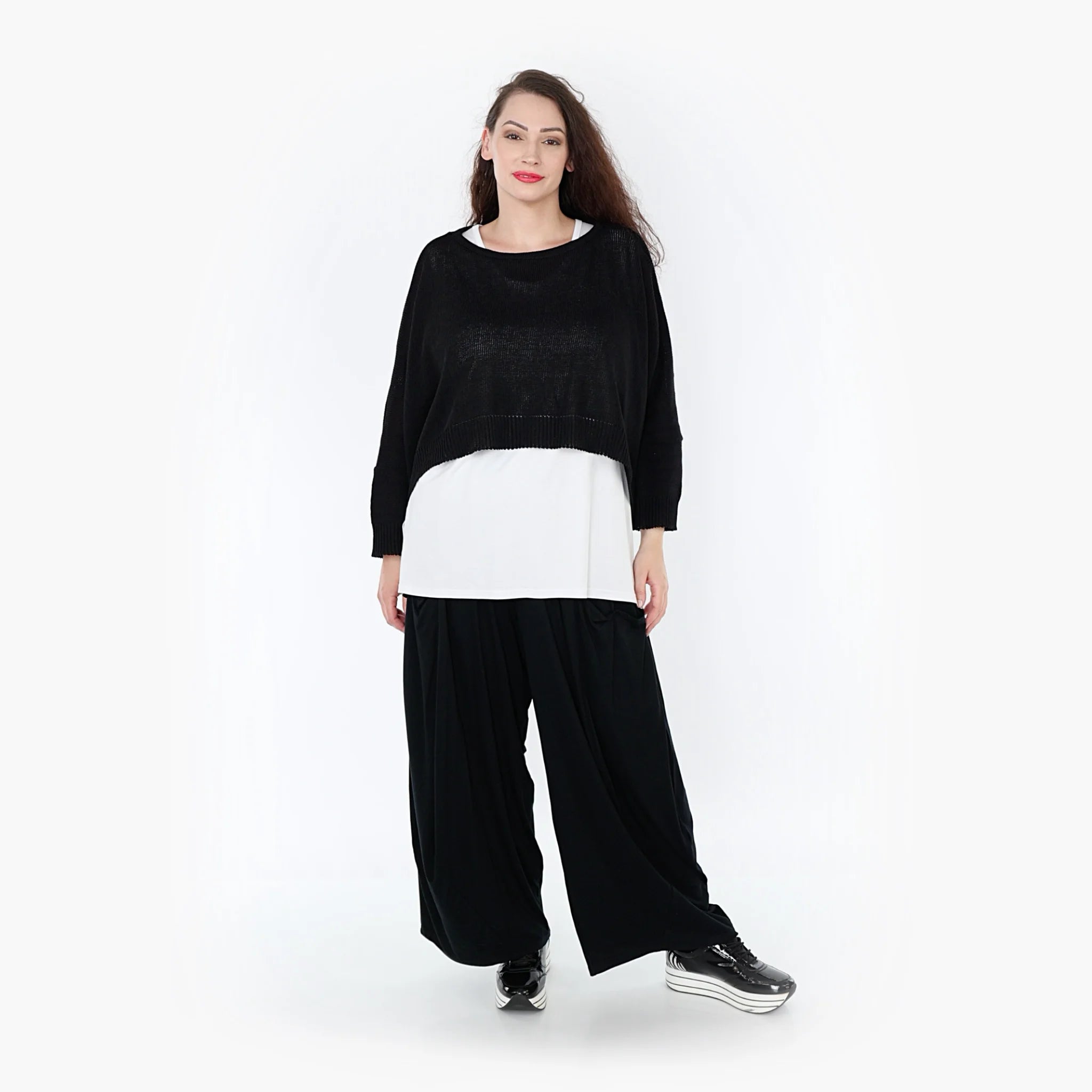 AKH Fashion Überwurf in kastiger Form, aus Materialmix, 1110.02336, Schwarz, Schick