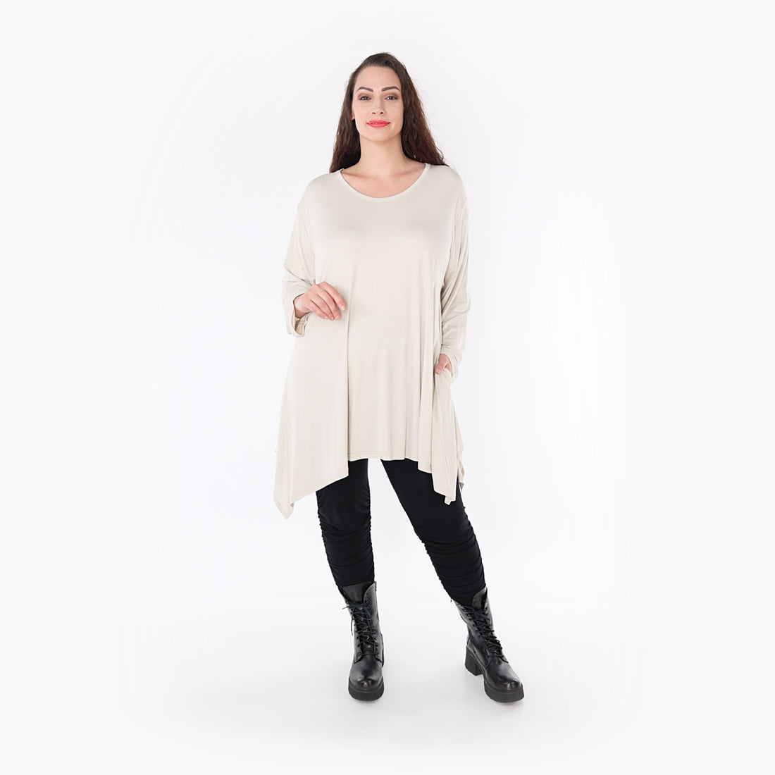  A-Form Shirt von AKH Fashion aus Viskose, 1233.1019L, Beige, Unifarben, Schick, Modern