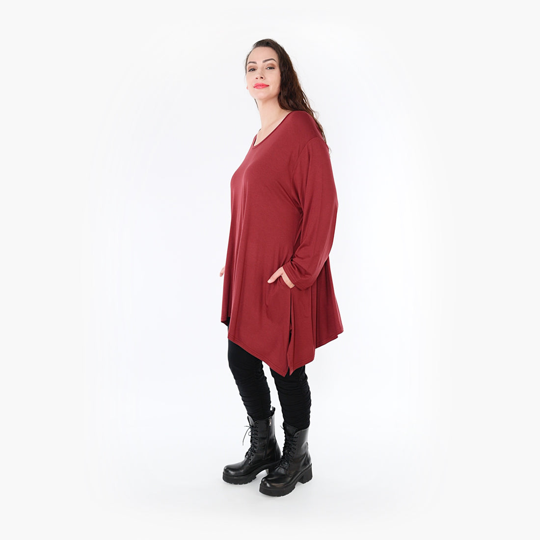  A-Form Shirt von AKH Fashion aus Viskose, 1233.1019L, Burgundy, Unifarben, Schick, Modern