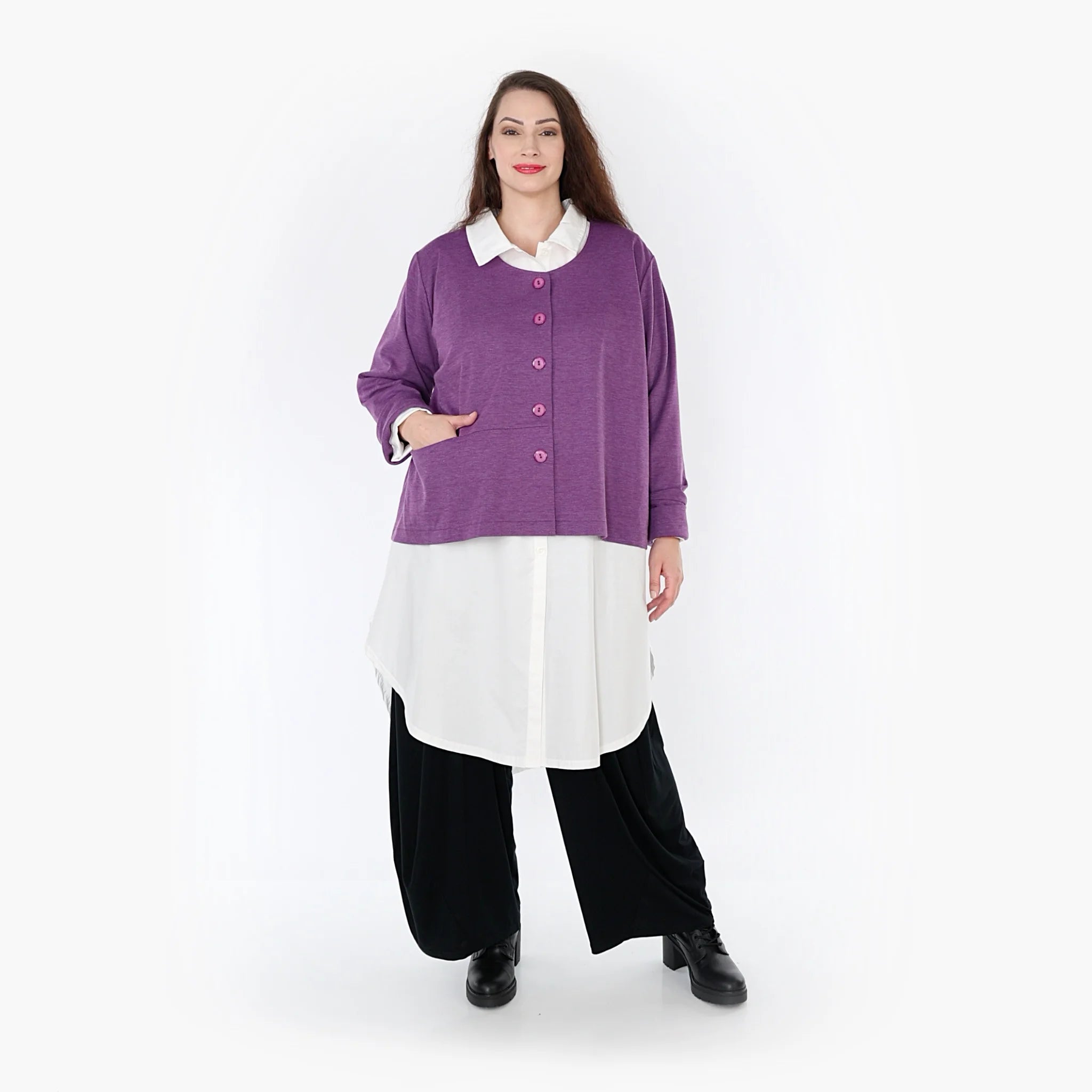  AKH Fashion Jacke in gerader Form, aus Viskose, 1329.02149, Lila-Weiß, Schick, Modern