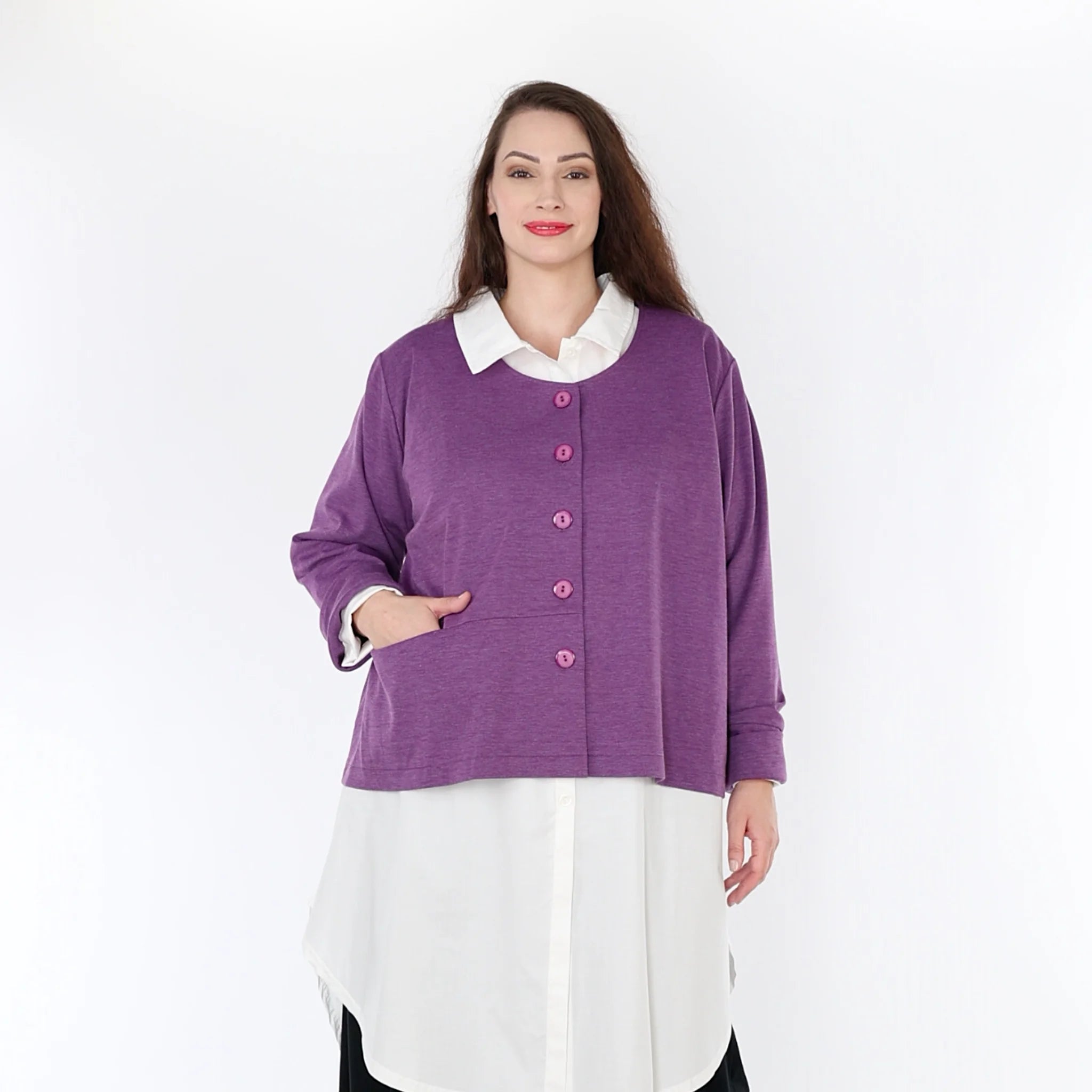  AKH Fashion Jacke in gerader Form, aus Viskose, 1329.02149, Lila-Weiß, Schick, Modern