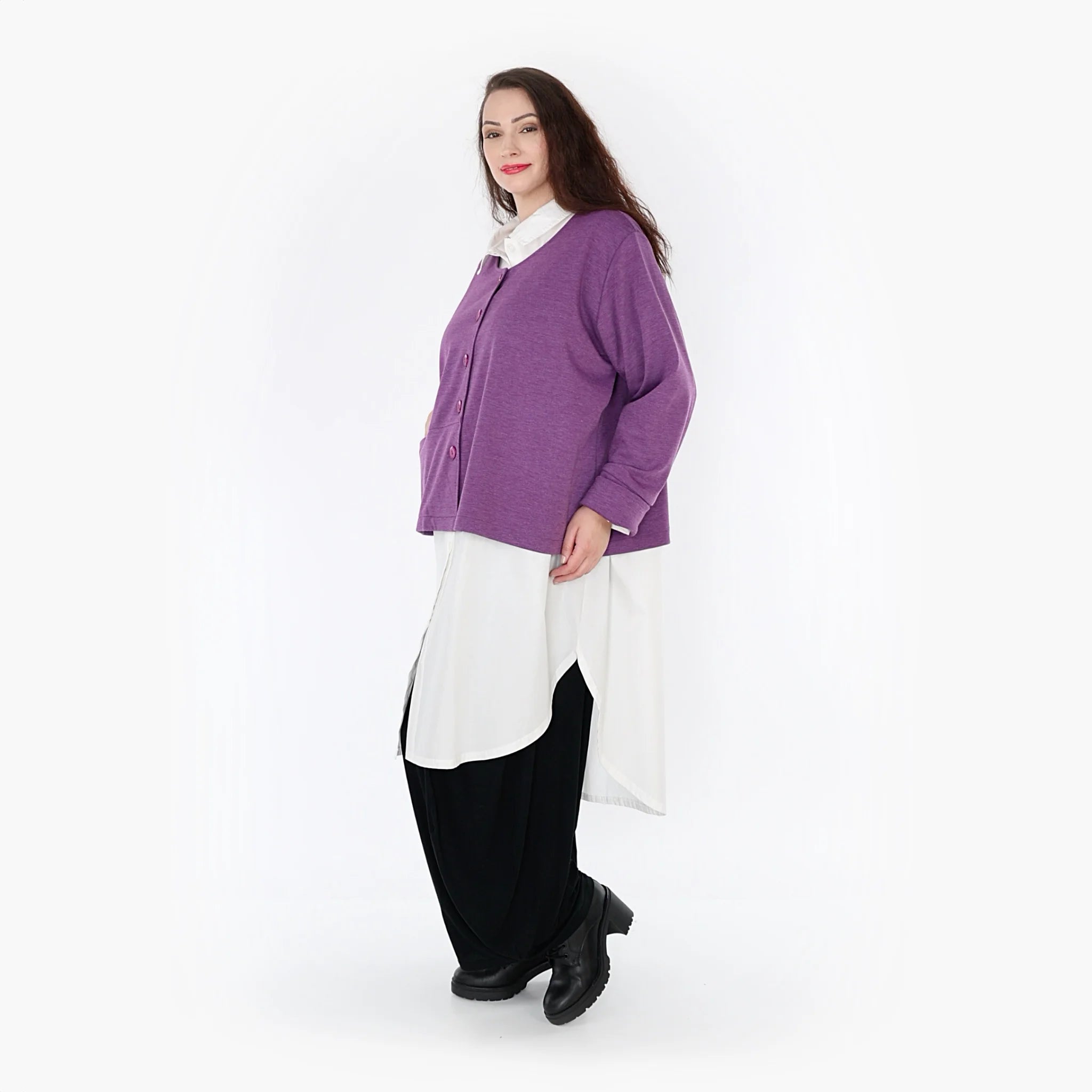  AKH Fashion Jacke in gerader Form, aus Viskose, 1329.02149, Lila-Weiß, Schick, Modern