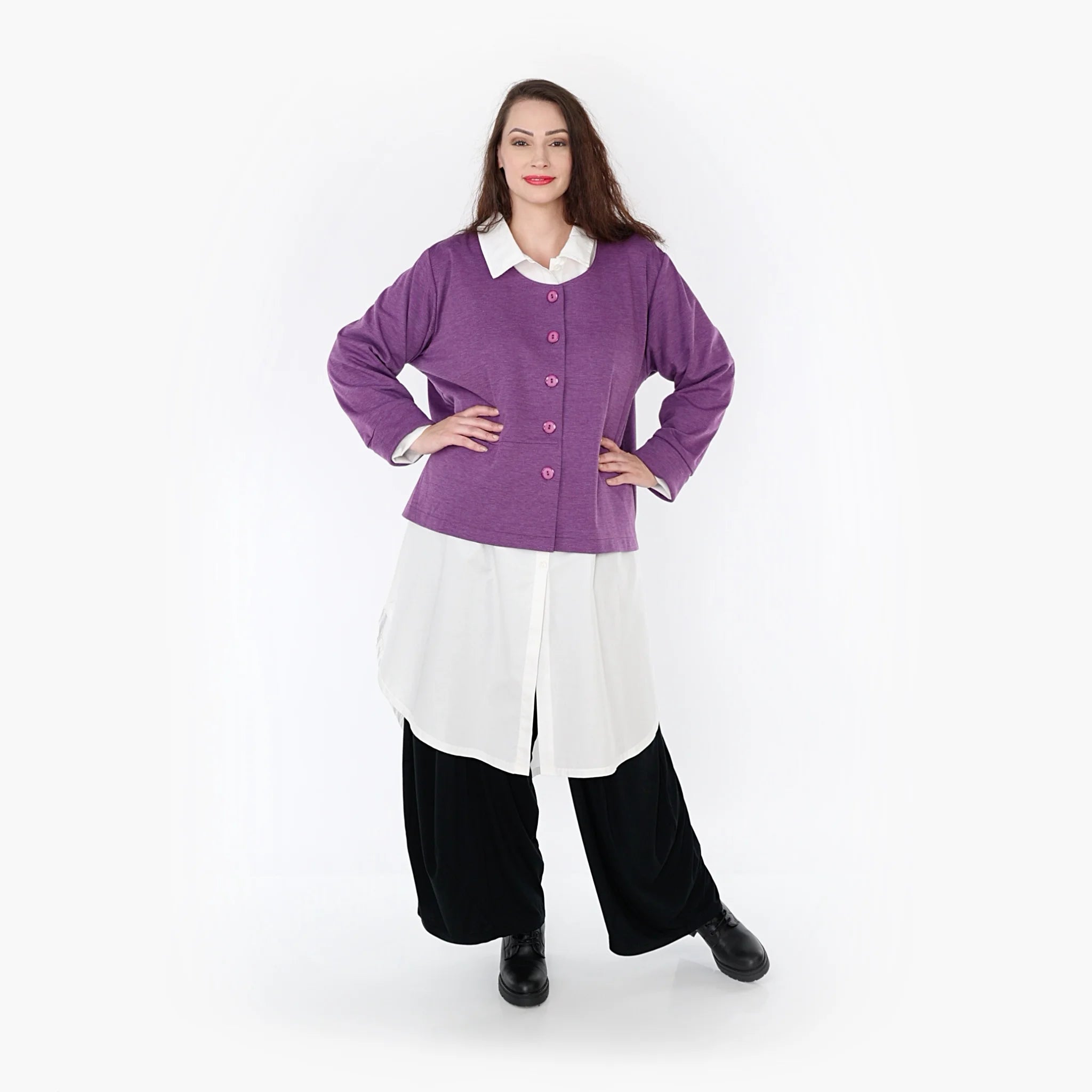  AKH Fashion Jacke in gerader Form, aus Viskose, 1329.02149, Lila-Weiß, Schick, Modern
