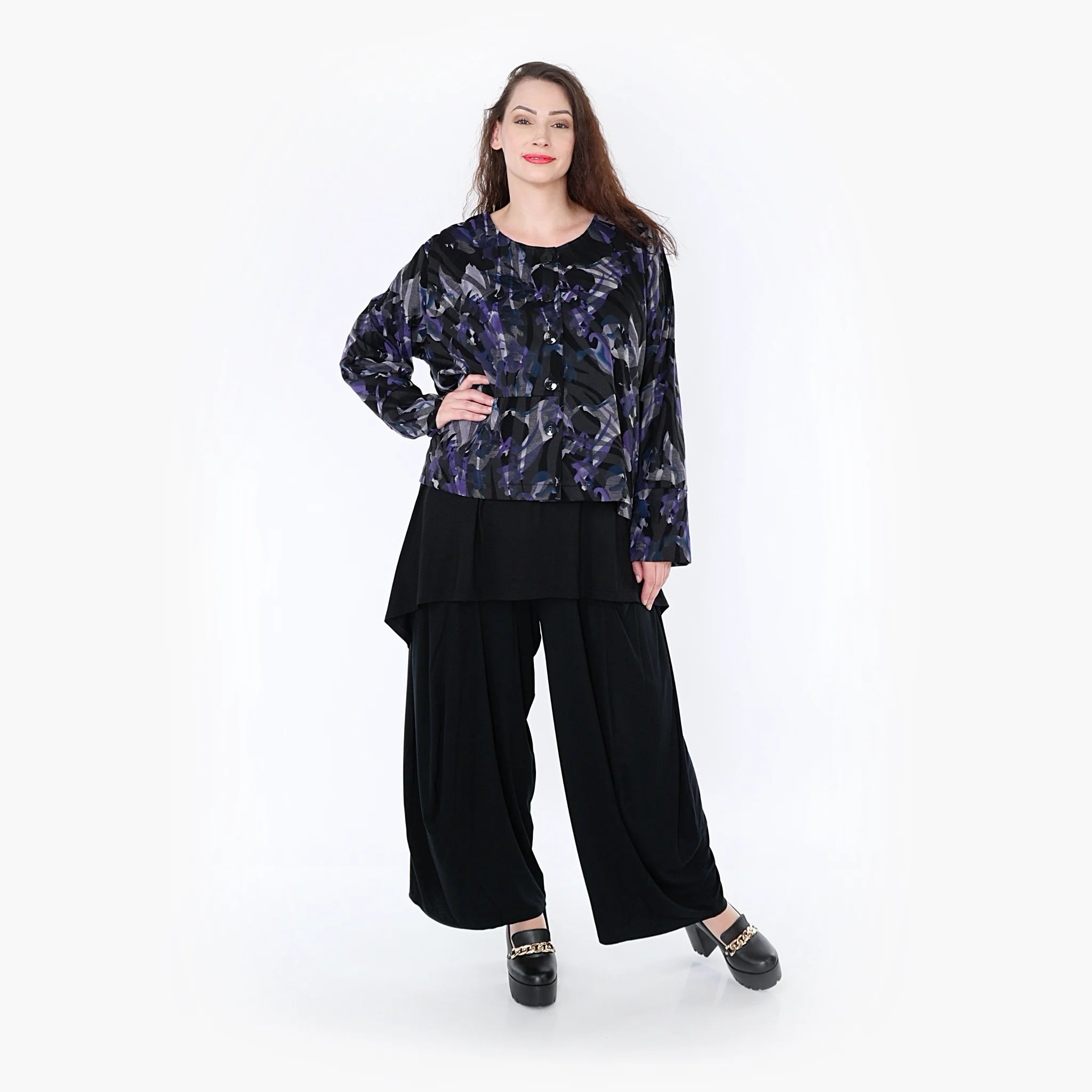  AKH Fashion Jacke in gerader Form, aus Viskose, 1330.02149, Flieder-Blau-Schwarz, Farbmix