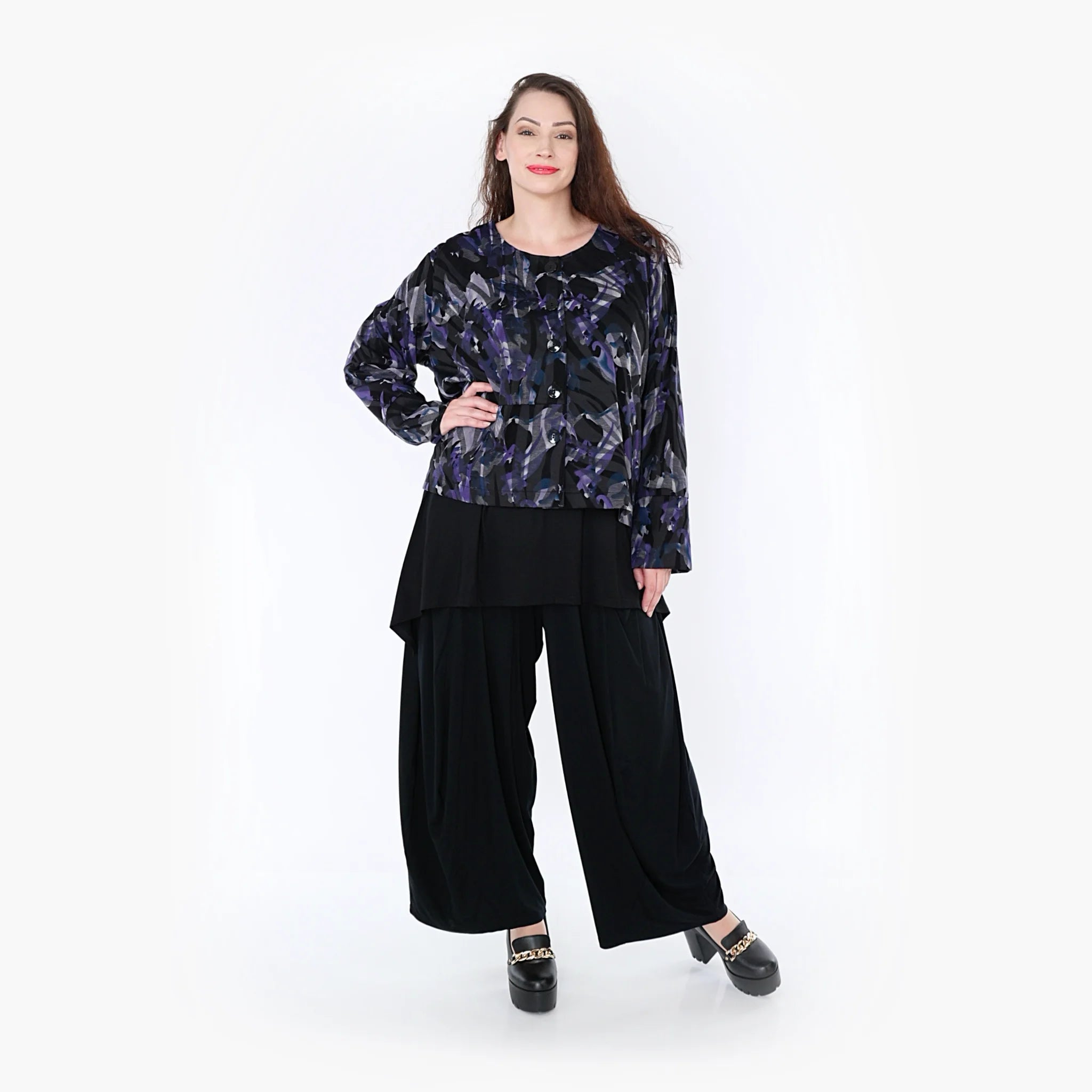  AKH Fashion Jacke in gerader Form, aus Viskose, 1330.02149, Flieder-Blau-Schwarz, Farbmix