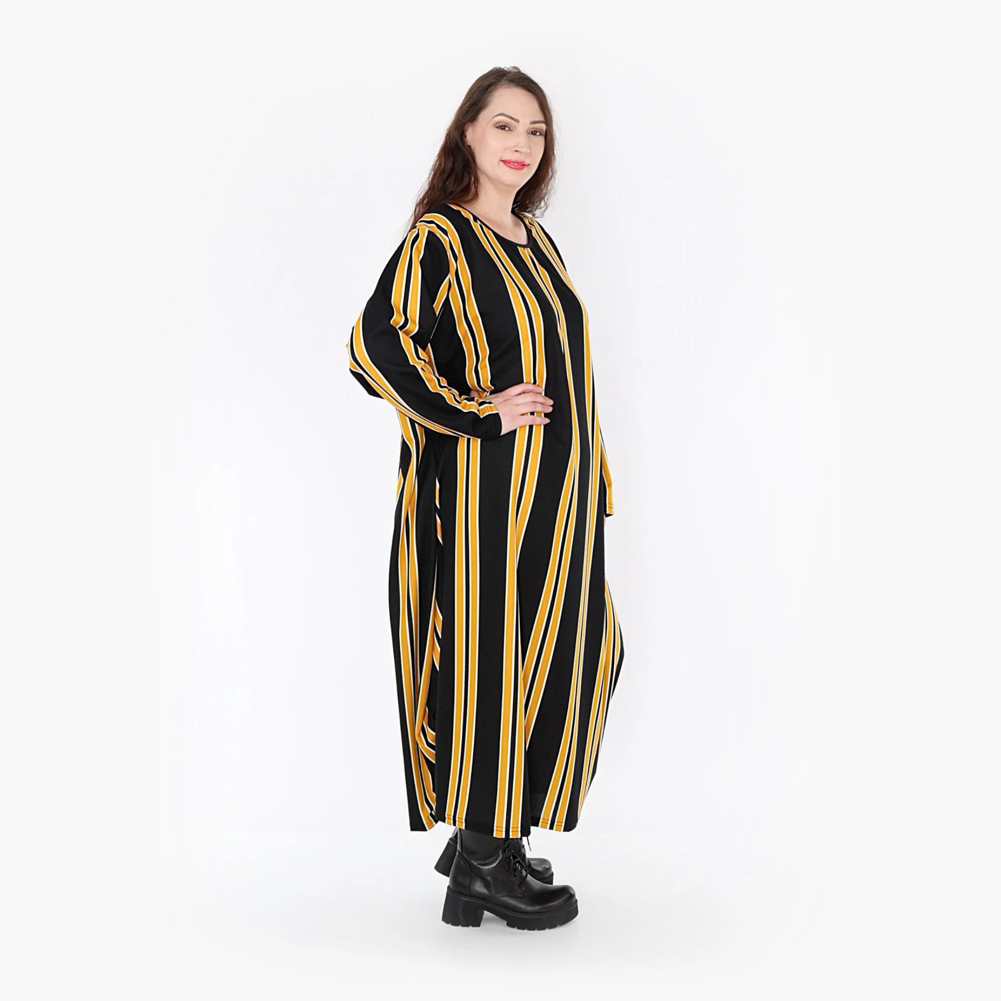  Ballonkleid von AKH Fashion aus Materialmix, 1331.01926, Gelb-Schwarz-Weiß, Schick