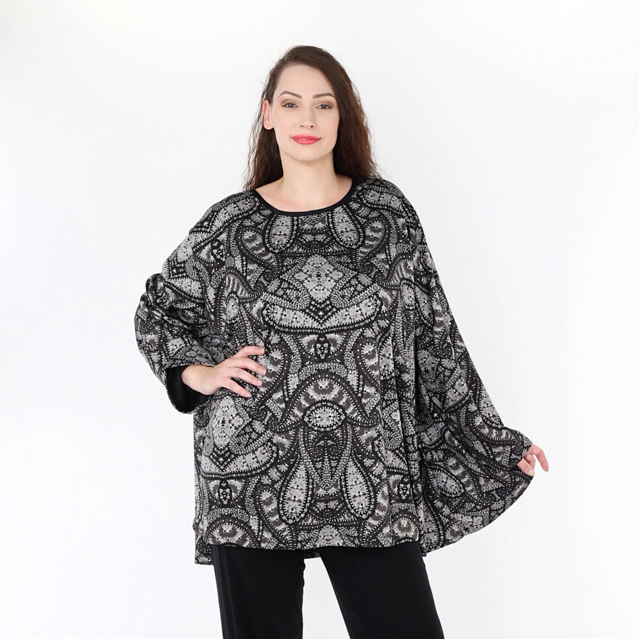  A-Form Bigshirt von AKH Fashion aus Materialmix, 1332.00593, Grau-Schwarz, Schick, Modern
