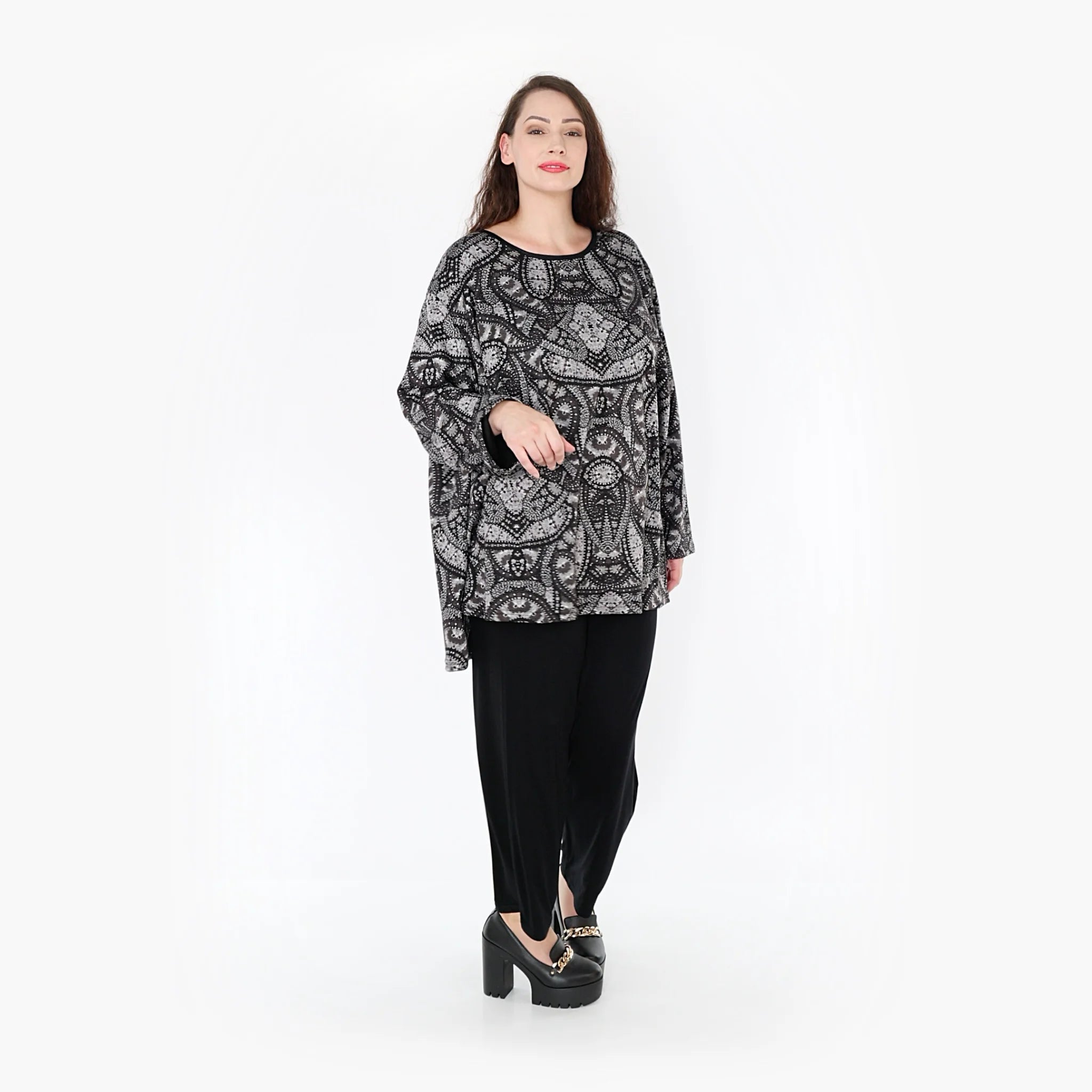  A-Form Bigshirt von AKH Fashion aus Materialmix, 1332.00593, Grau-Schwarz, Schick, Modern