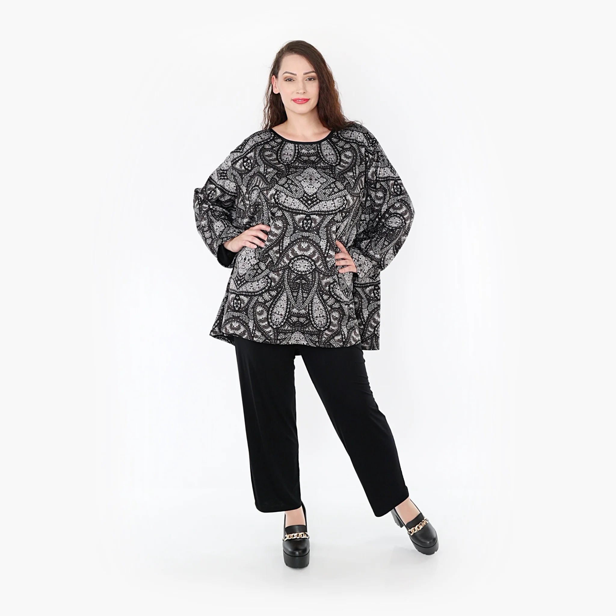  A-Form Bigshirt von AKH Fashion aus Materialmix, 1332.00593, Grau-Schwarz, Schick, Modern