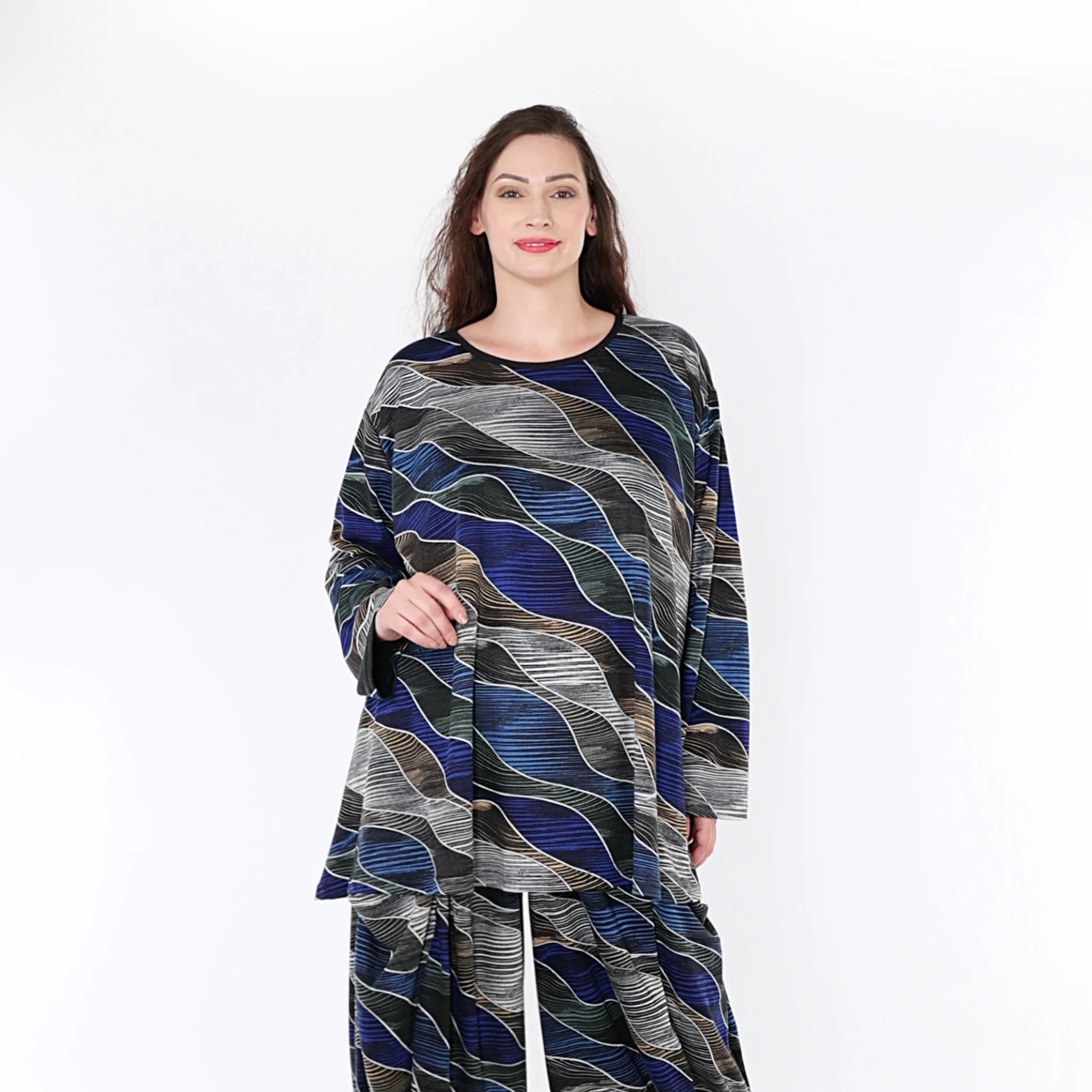  A-Form Bigshirt von AKH Fashion aus Materialmix, 1334.00593, Blau-Grau, Farbmix, Schick