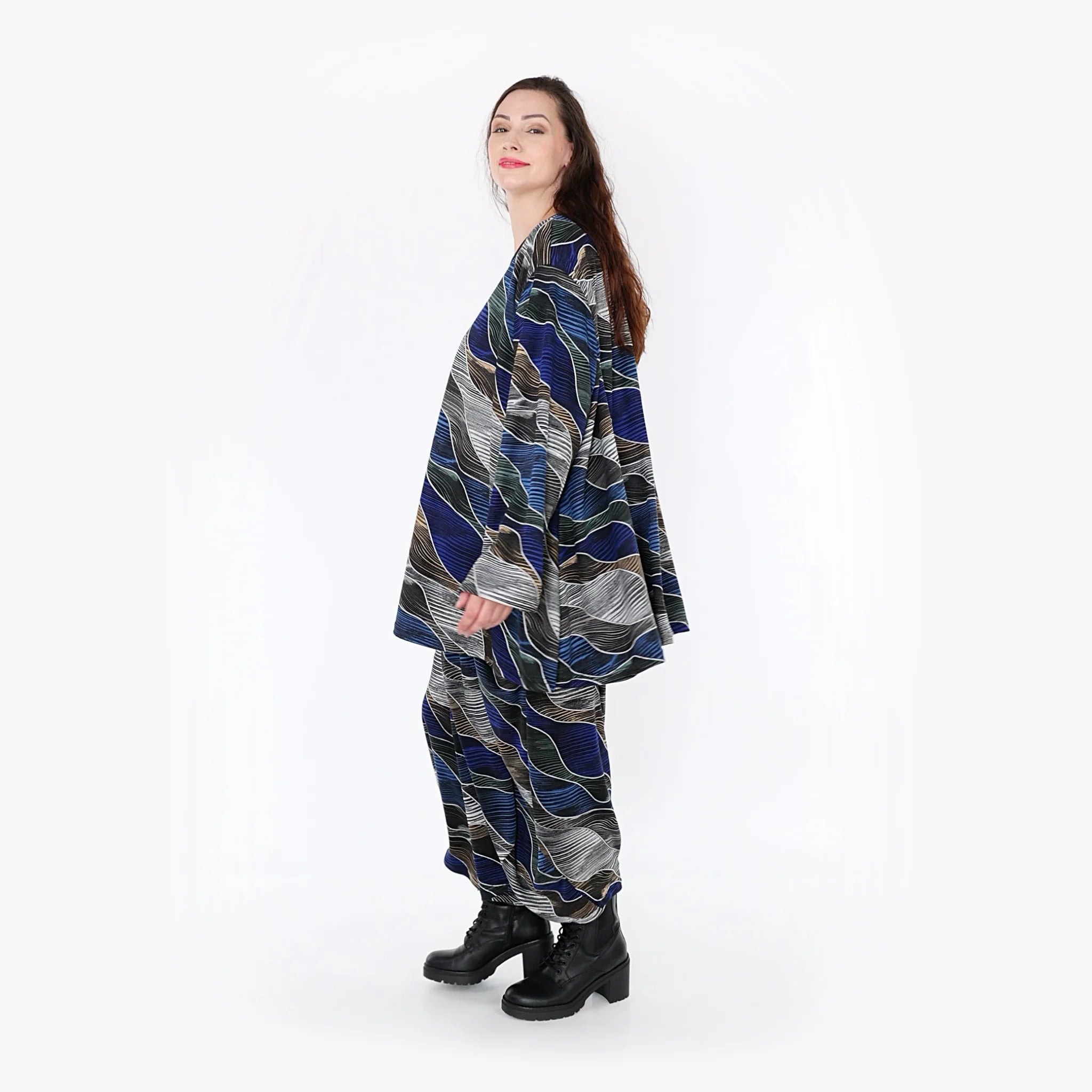  A-Form Bigshirt von AKH Fashion aus Materialmix, 1334.00593, Blau-Grau, Farbmix, Schick