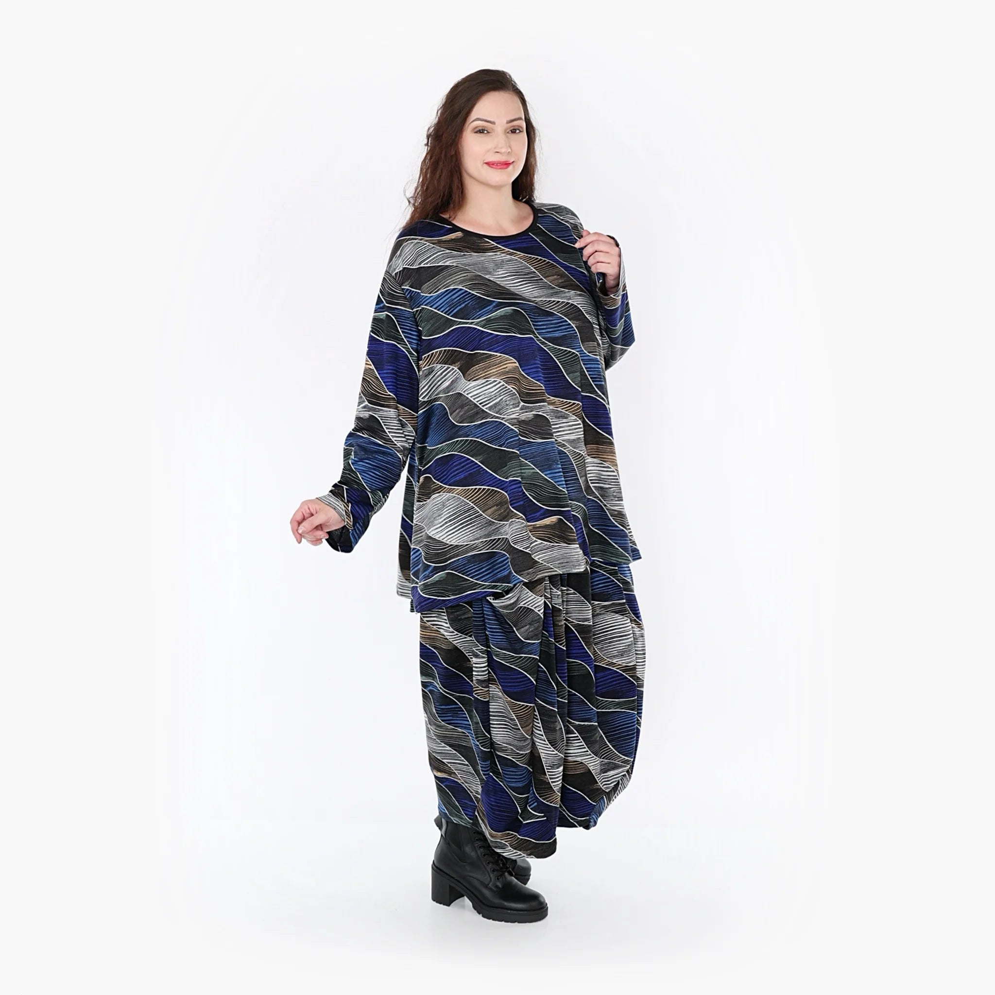  A-Form Bigshirt von AKH Fashion aus Materialmix, 1334.00593, Blau-Grau, Farbmix, Schick