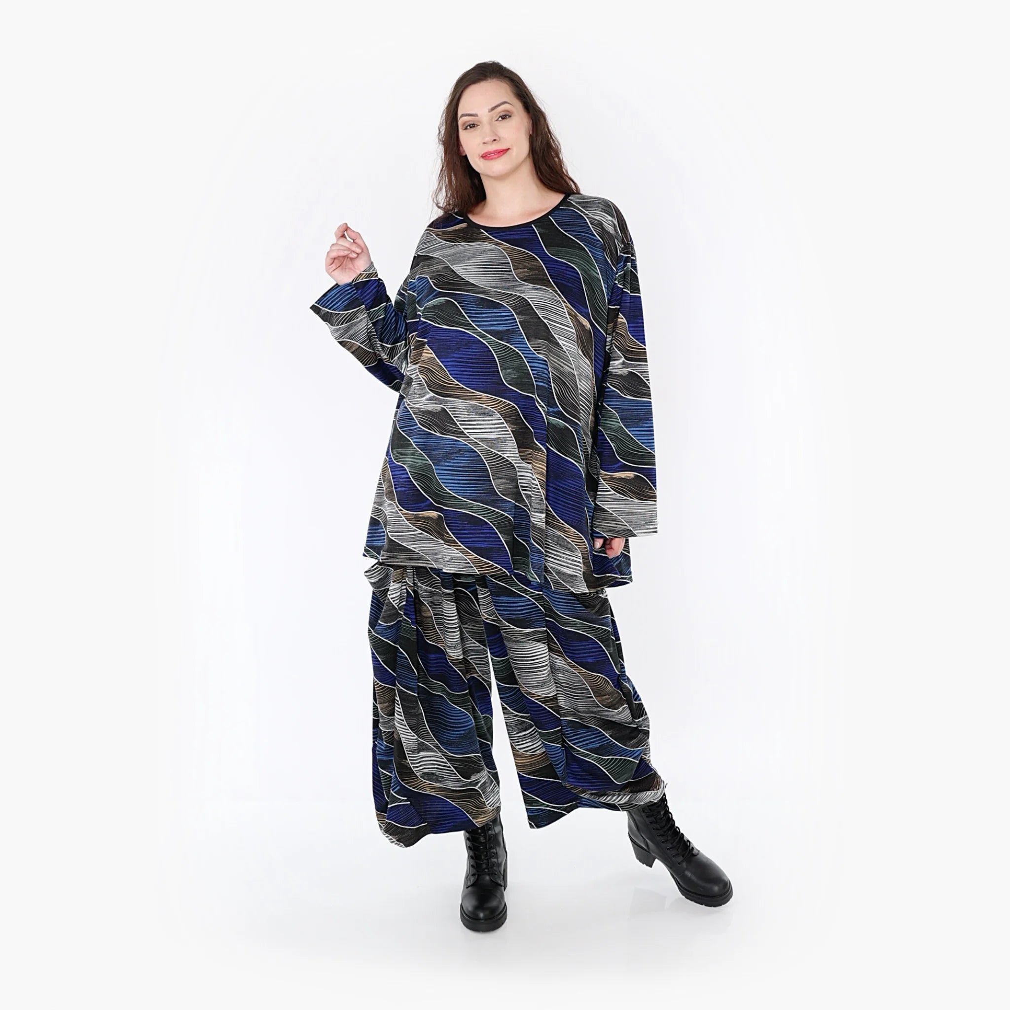  A-Form Bigshirt von AKH Fashion aus Materialmix, 1334.00593, Blau-Grau, Farbmix, Schick