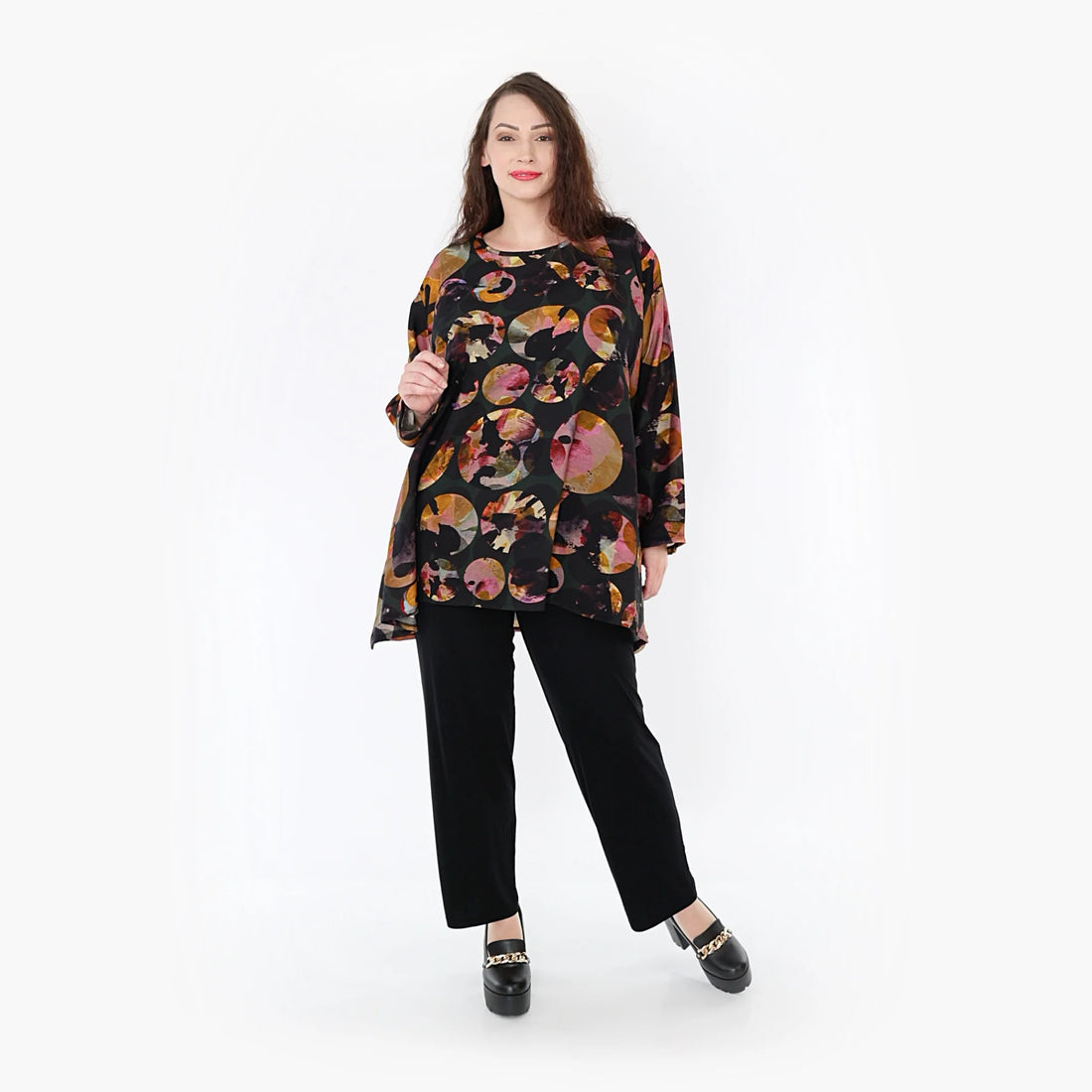  A-Form Bigshirt von AKH Fashion aus Viskose, 1335.00593, Grün-Mehrfarbig, Punkte, Ausgefallen