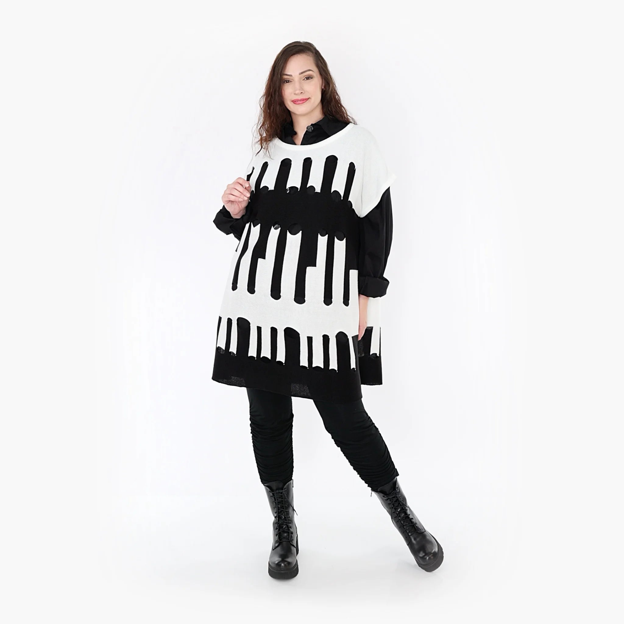  AKH Fashion Überwurf in kastiger Form, aus Baumwolle, 1337.02415, Weiß-Schwarz, Schick