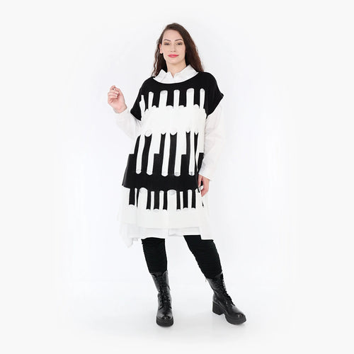  AKH Fashion Überwurf in kastiger Form, aus Baumwolle, 1337.02415, Schwarz-Weiß, Schick