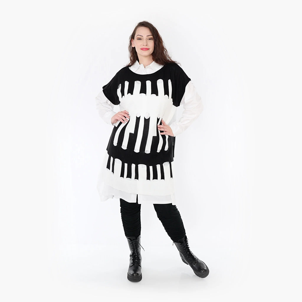  AKH Fashion Überwurf in kastiger Form, aus Baumwolle, 1337.02415, Schwarz-Weiß, Schick
