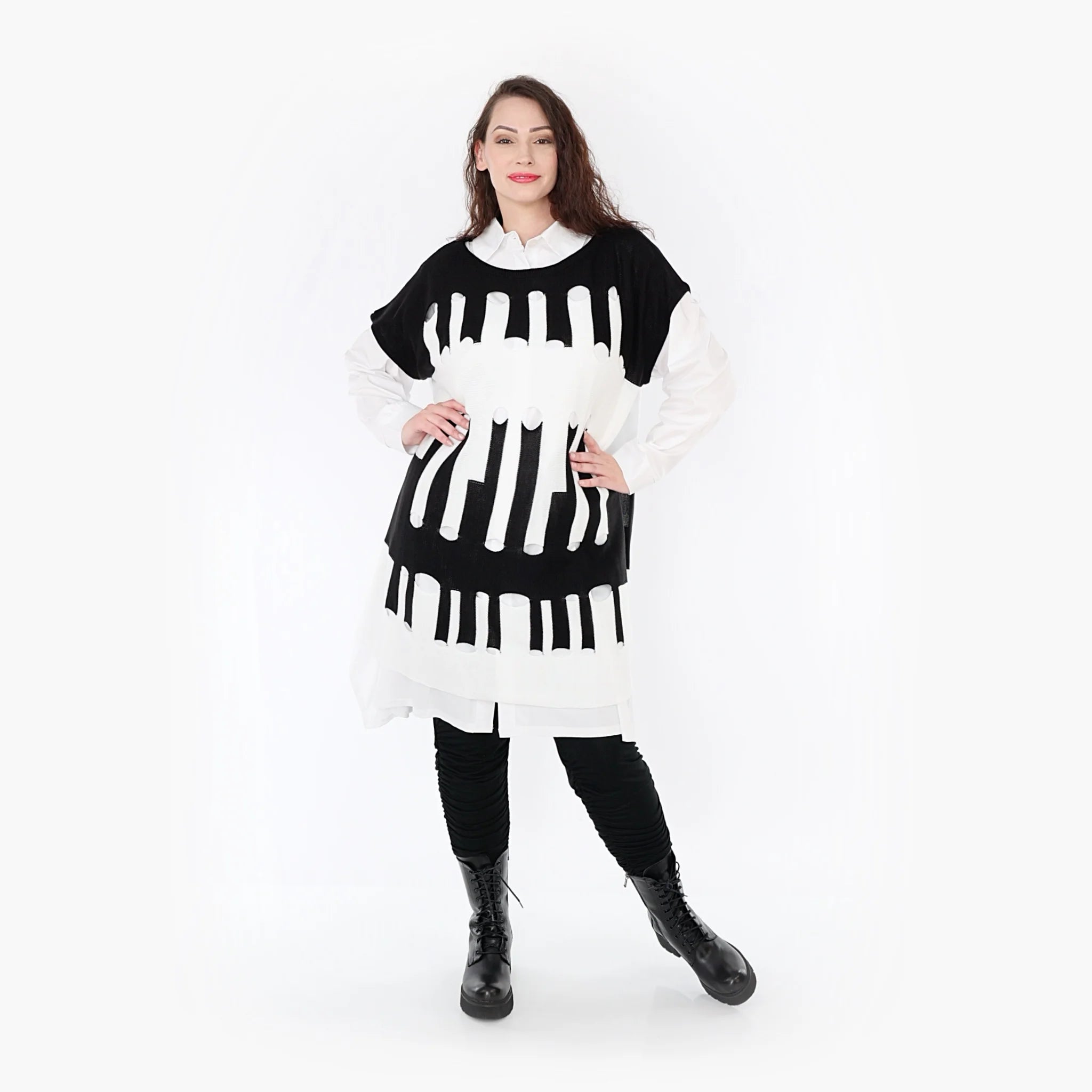  AKH Fashion Überwurf in kastiger Form, aus Baumwolle, 1337.02415, Schwarz-Weiß, Schick
