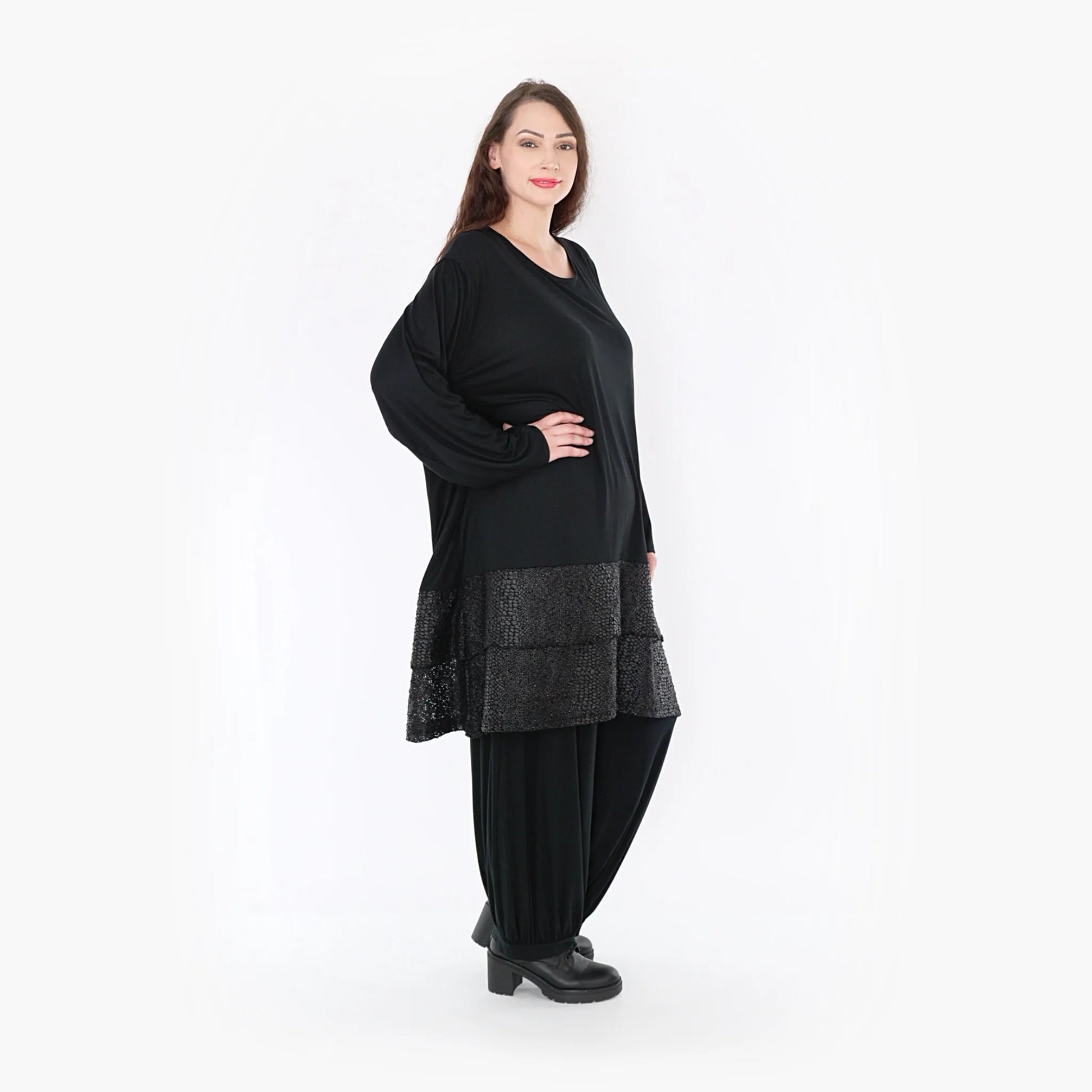  A-Form Bigshirt von AKH Fashion aus Viskose, 1339.06890, Schwarz, Unifarben, Schick, Modern