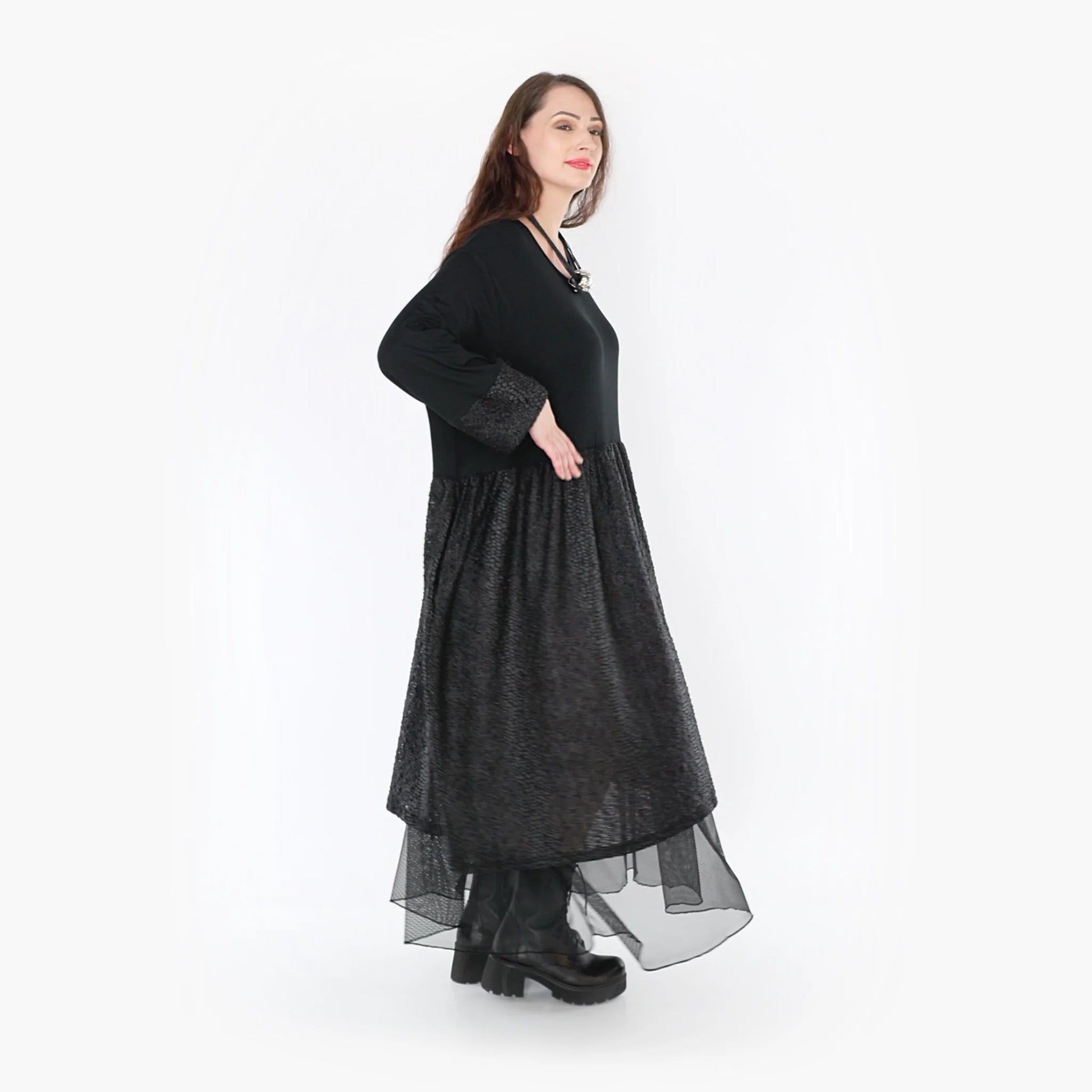  Ballonkleid von AKH Fashion aus Viskose, 1339.06967, Schwarz, Unifarben, Schick, Modern