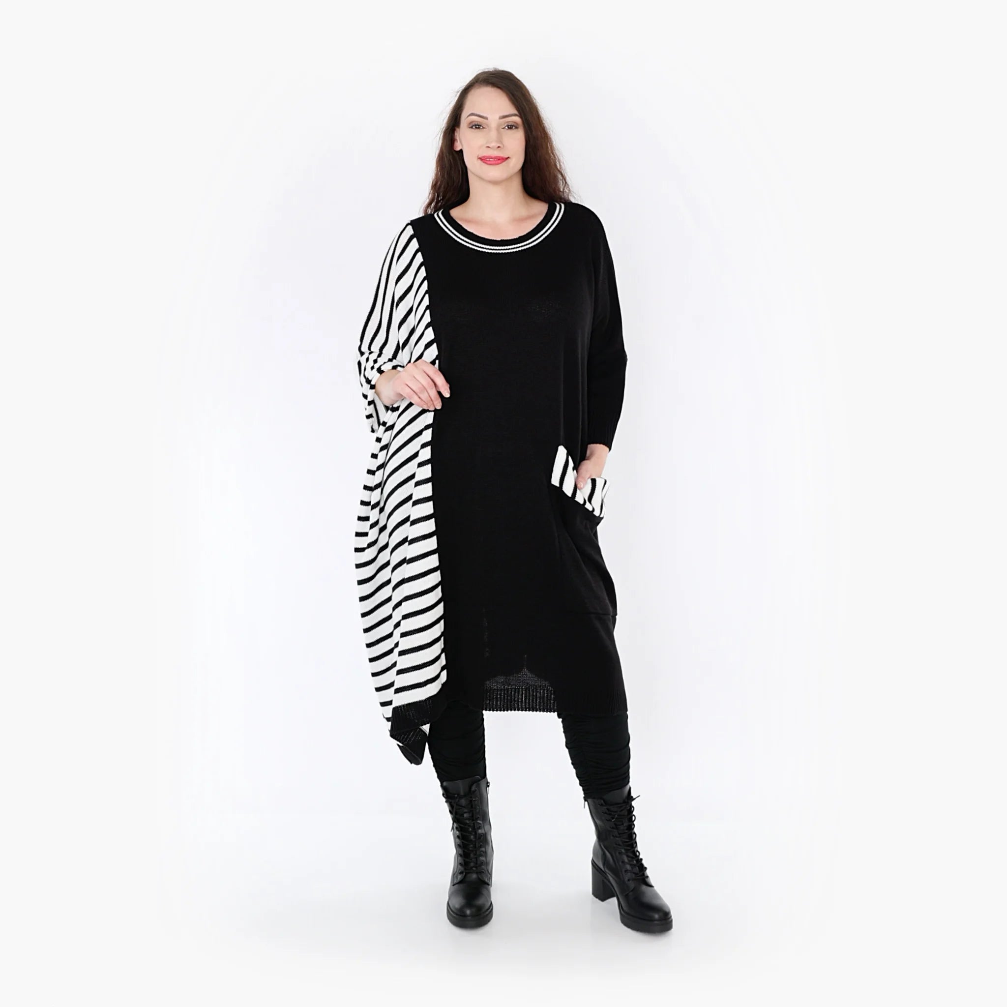  AKH Fashion Kleid in gerader Form, aus Baumwolle, 1343.02325, Schwarz, Blockstreifen