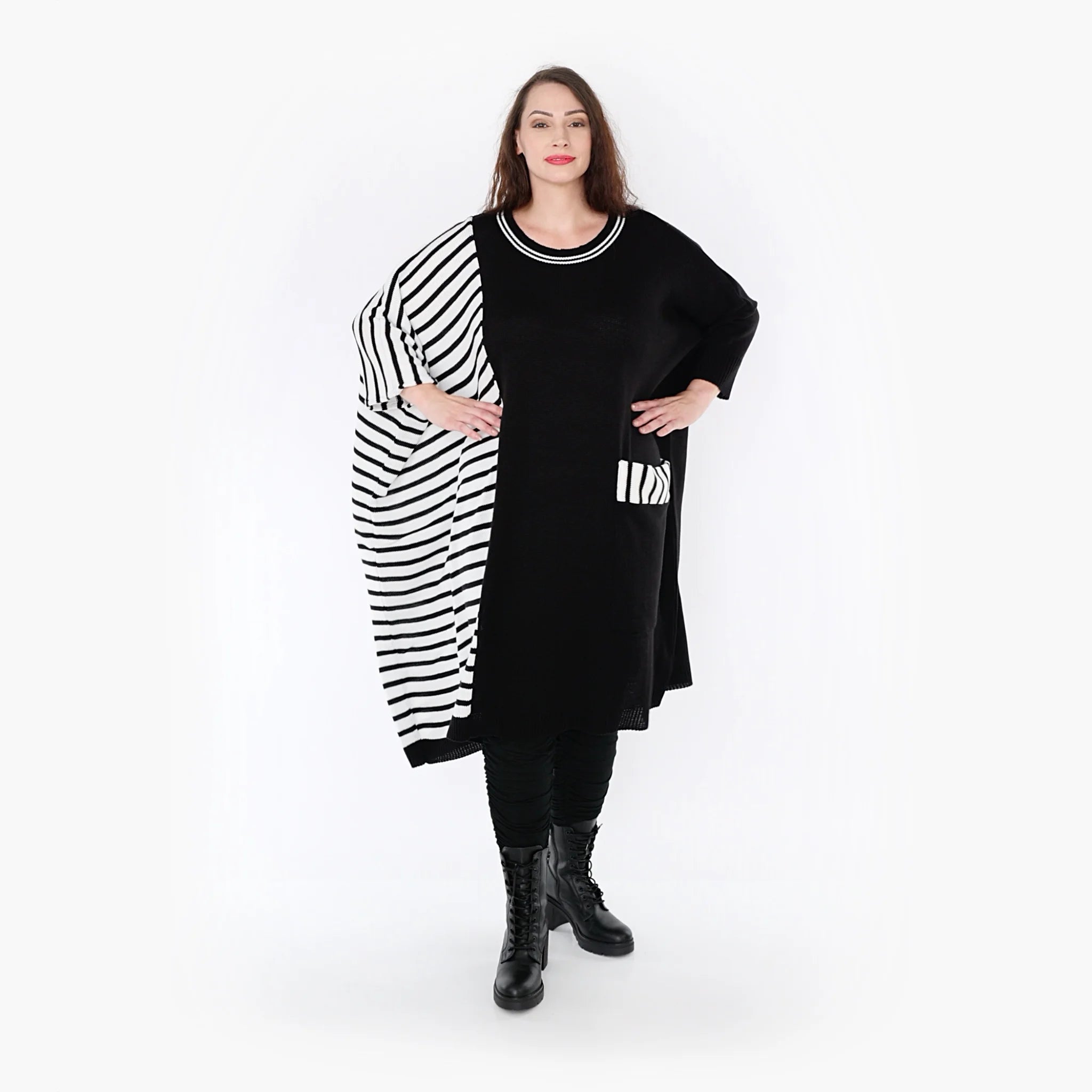  AKH Fashion Kleid in gerader Form, aus Baumwolle, 1343.02325, Schwarz, Blockstreifen