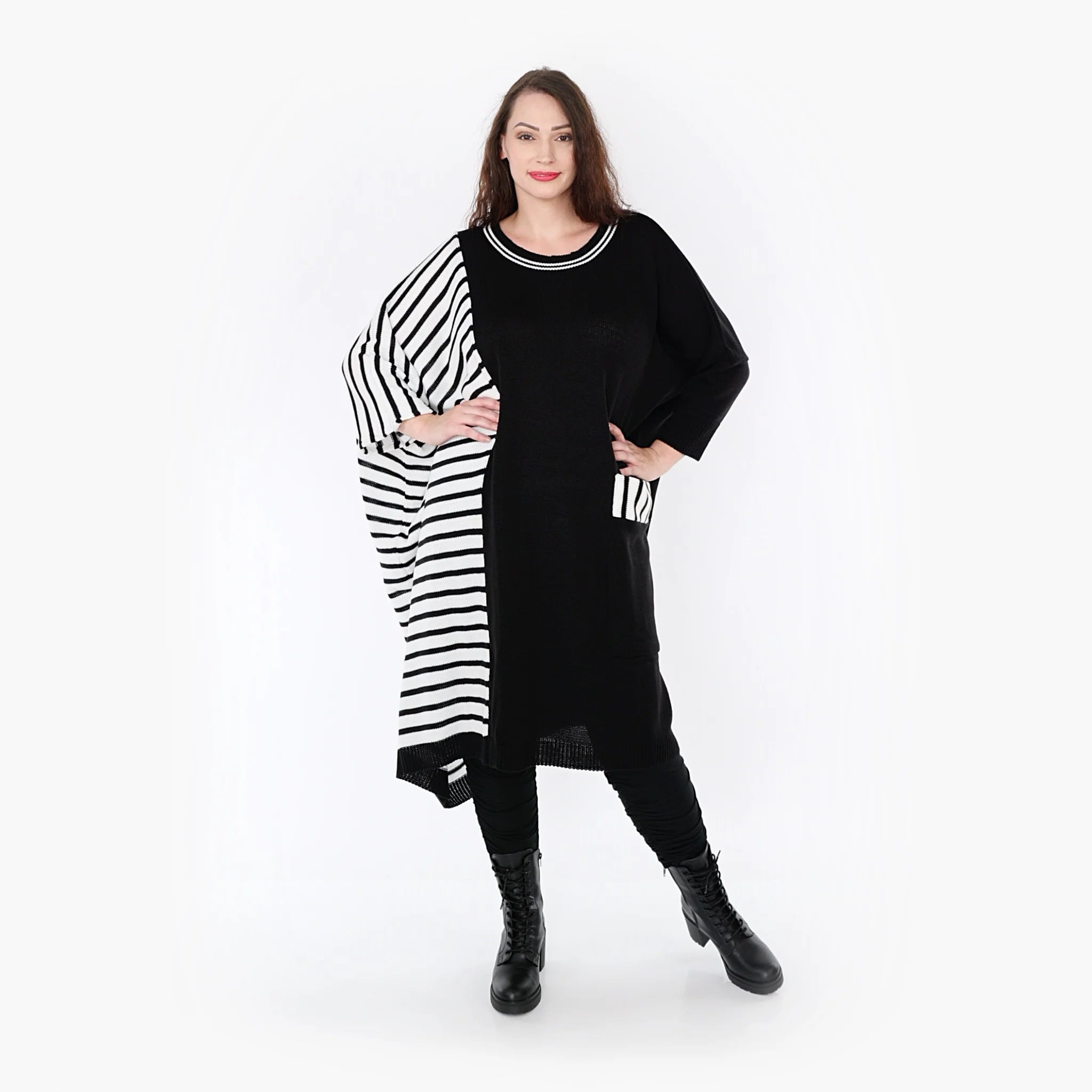  AKH Fashion Kleid in gerader Form, aus Baumwolle, 1343.02325, Schwarz, Blockstreifen