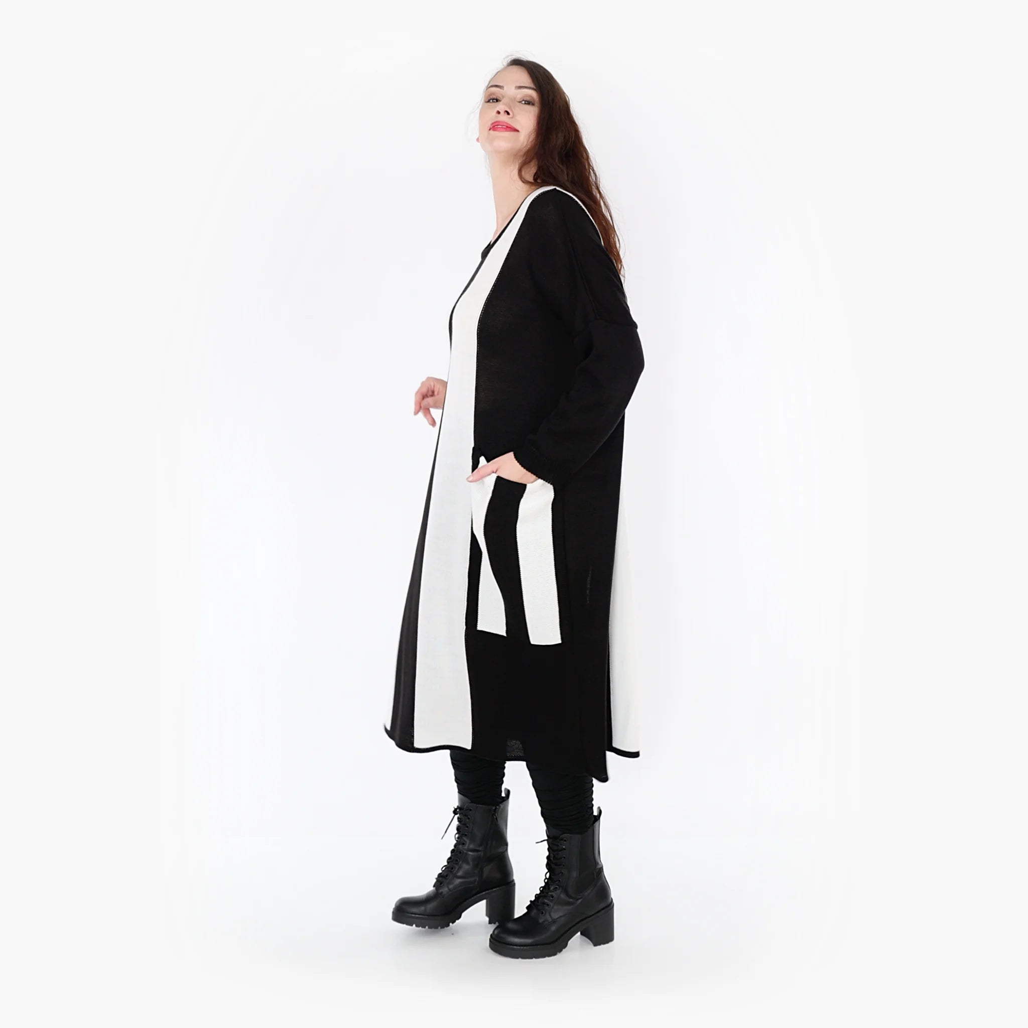  Ballonkleid von AKH Fashion aus Baumwolle, 1343.02327, Schwarz, Blockstreifen, Schick