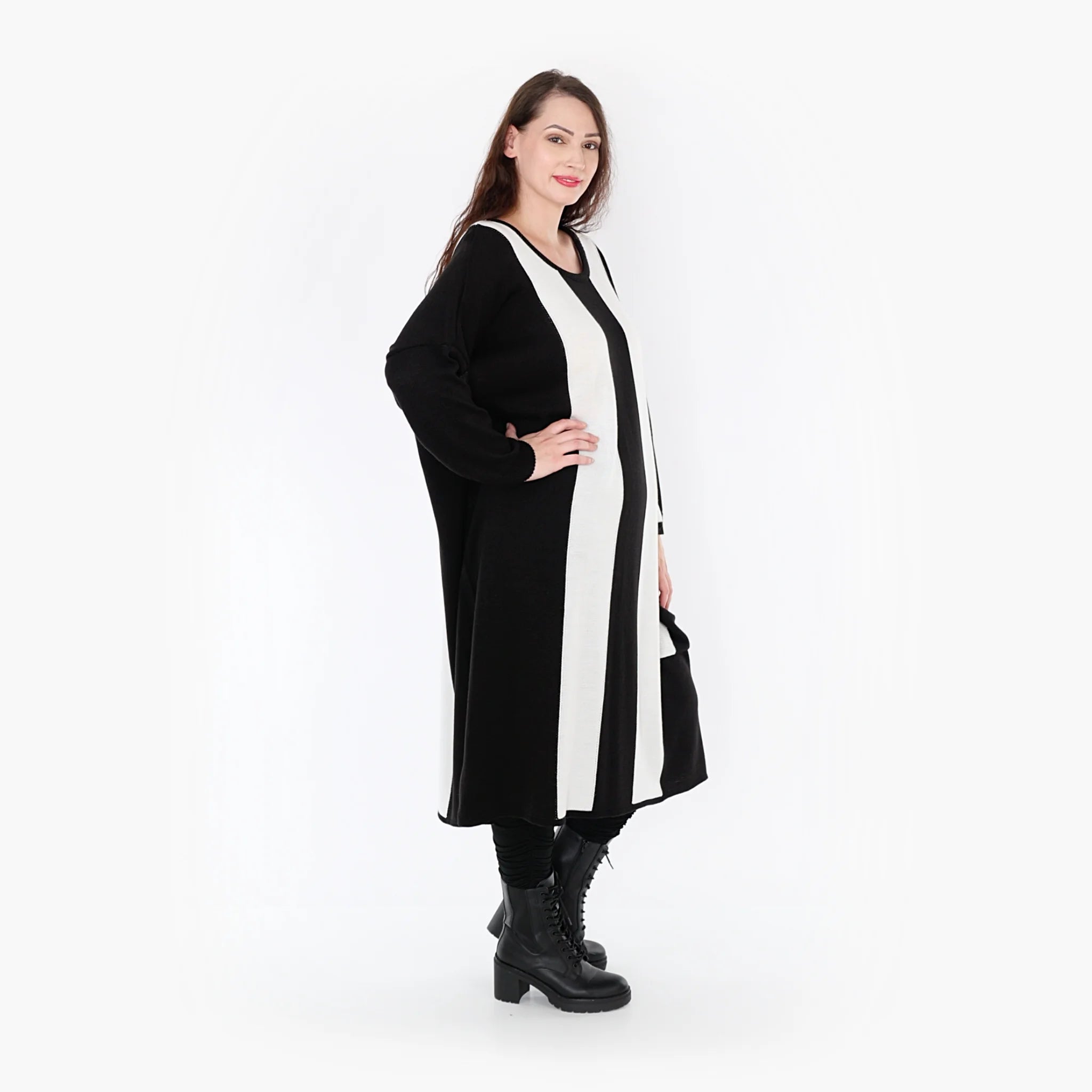  Ballonkleid von AKH Fashion aus Baumwolle, 1343.02327, Schwarz, Blockstreifen, Schick
