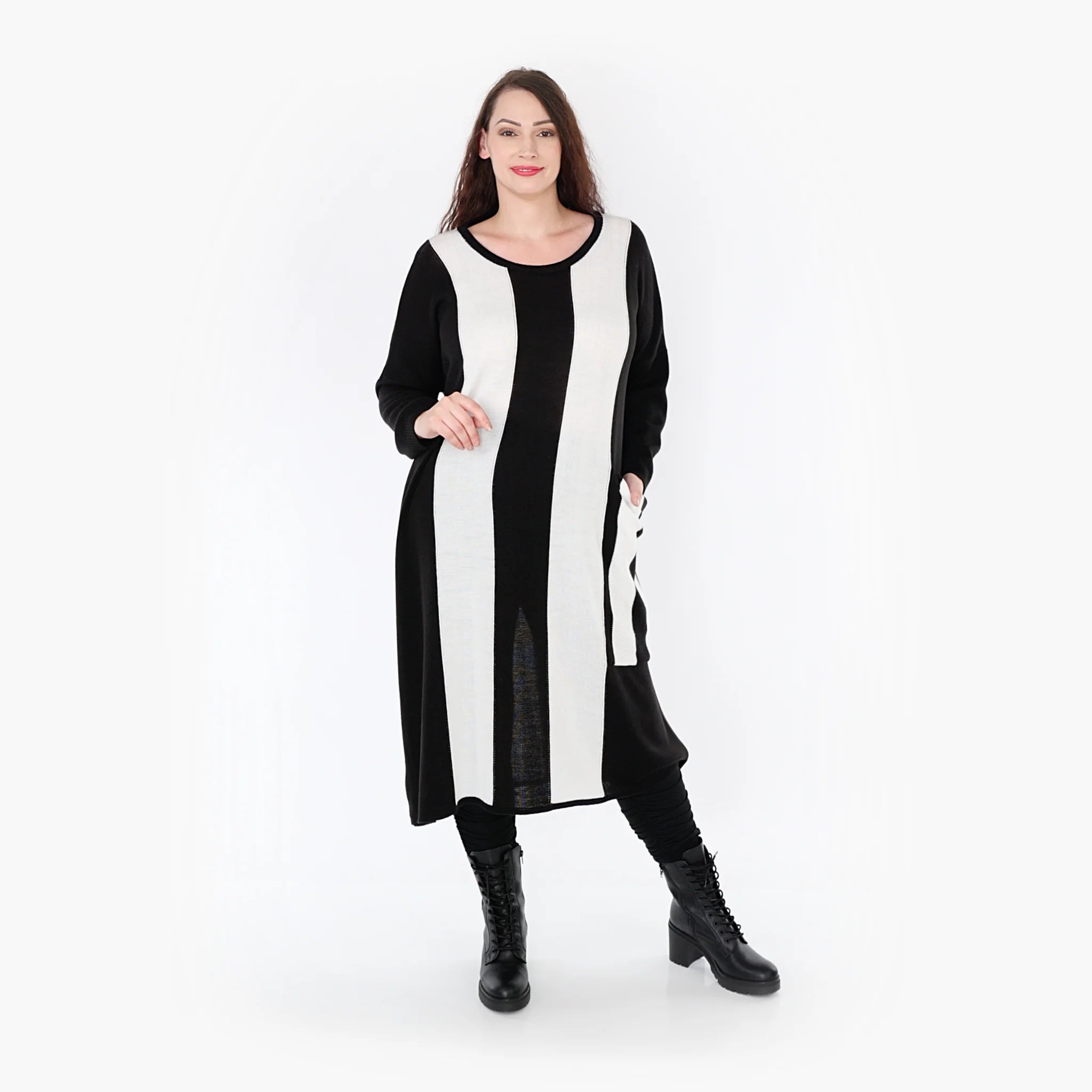  Ballonkleid von AKH Fashion aus Baumwolle, 1343.02327, Schwarz, Blockstreifen, Schick