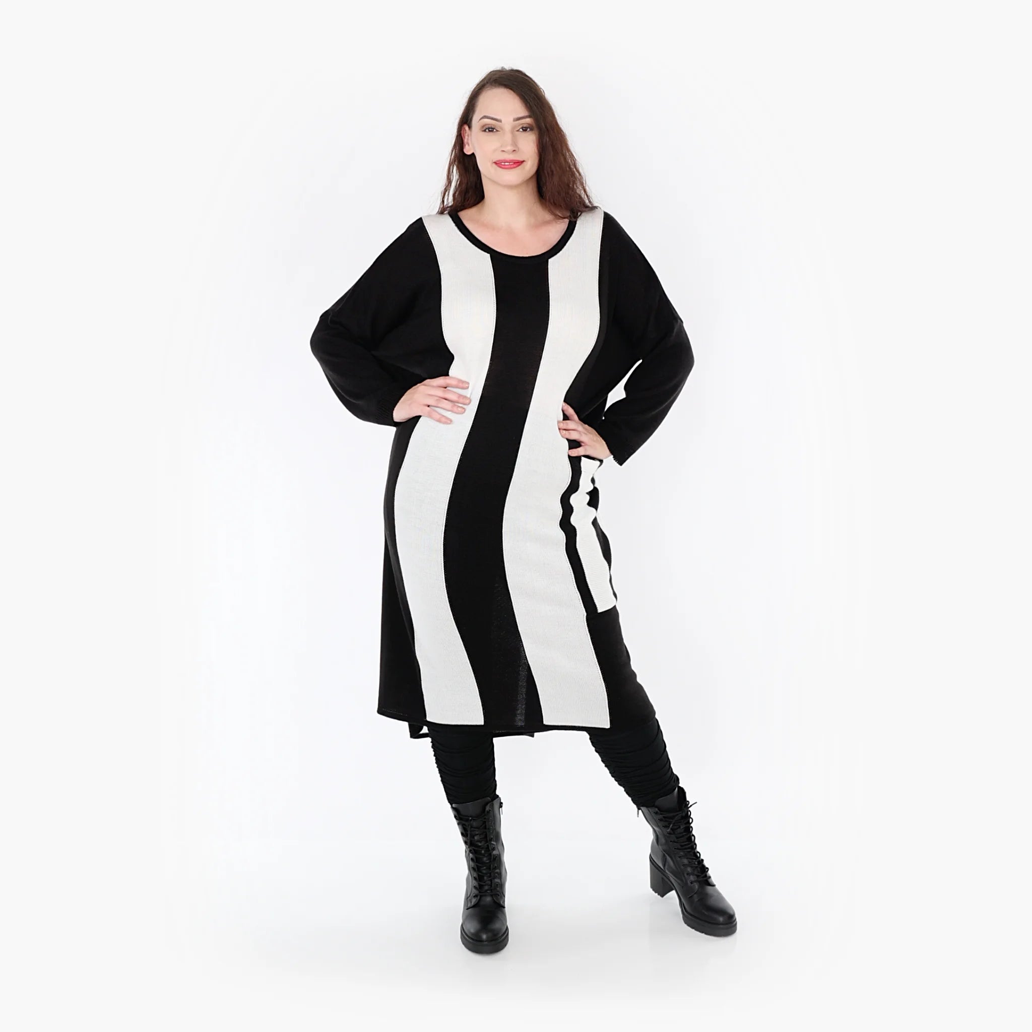  Ballonkleid von AKH Fashion aus Baumwolle, 1343.02327, Schwarz, Blockstreifen, Schick