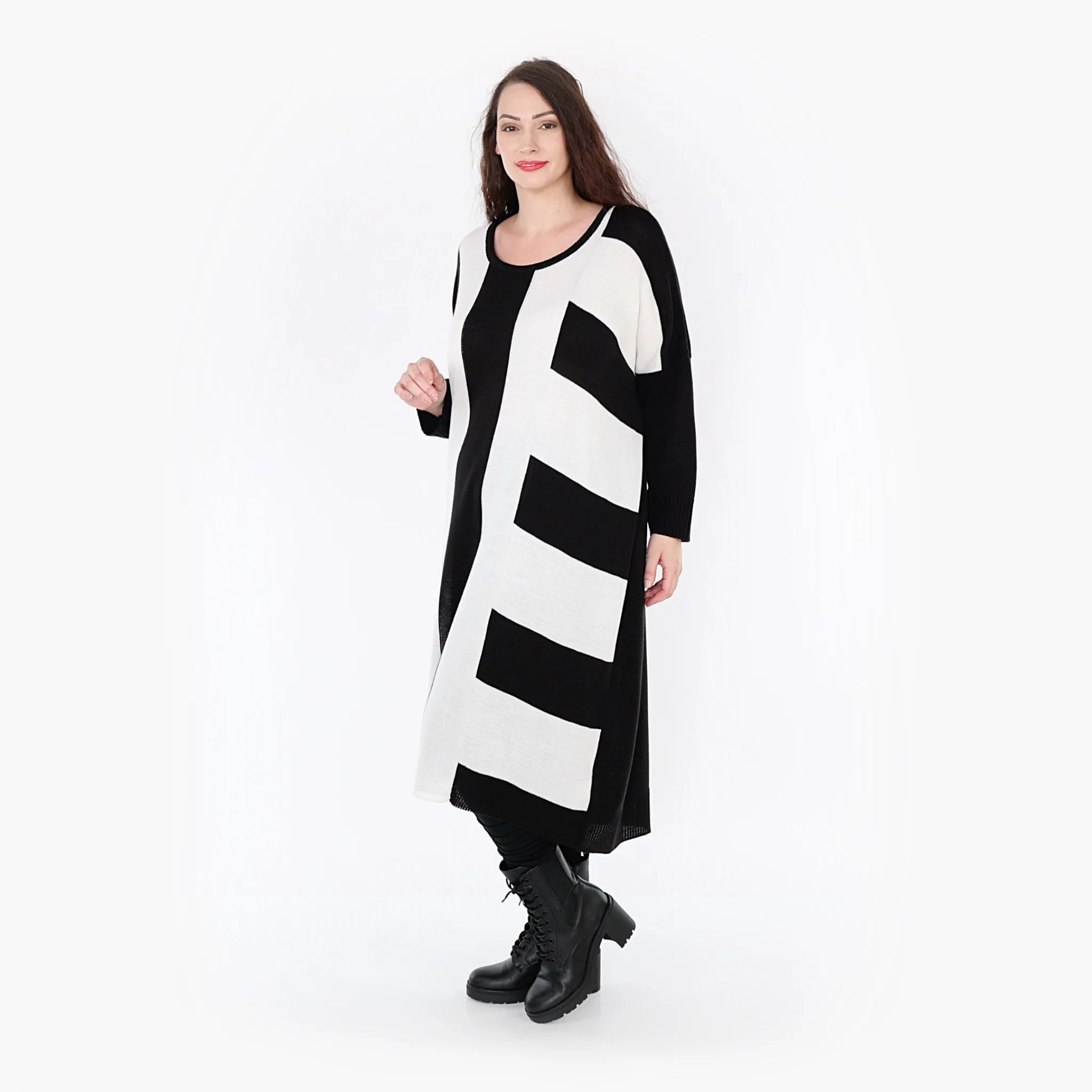  Ballonkleid von AKH Fashion aus Baumwolle, 1343.02329, Schwarz-Weiß, Schick, Modern