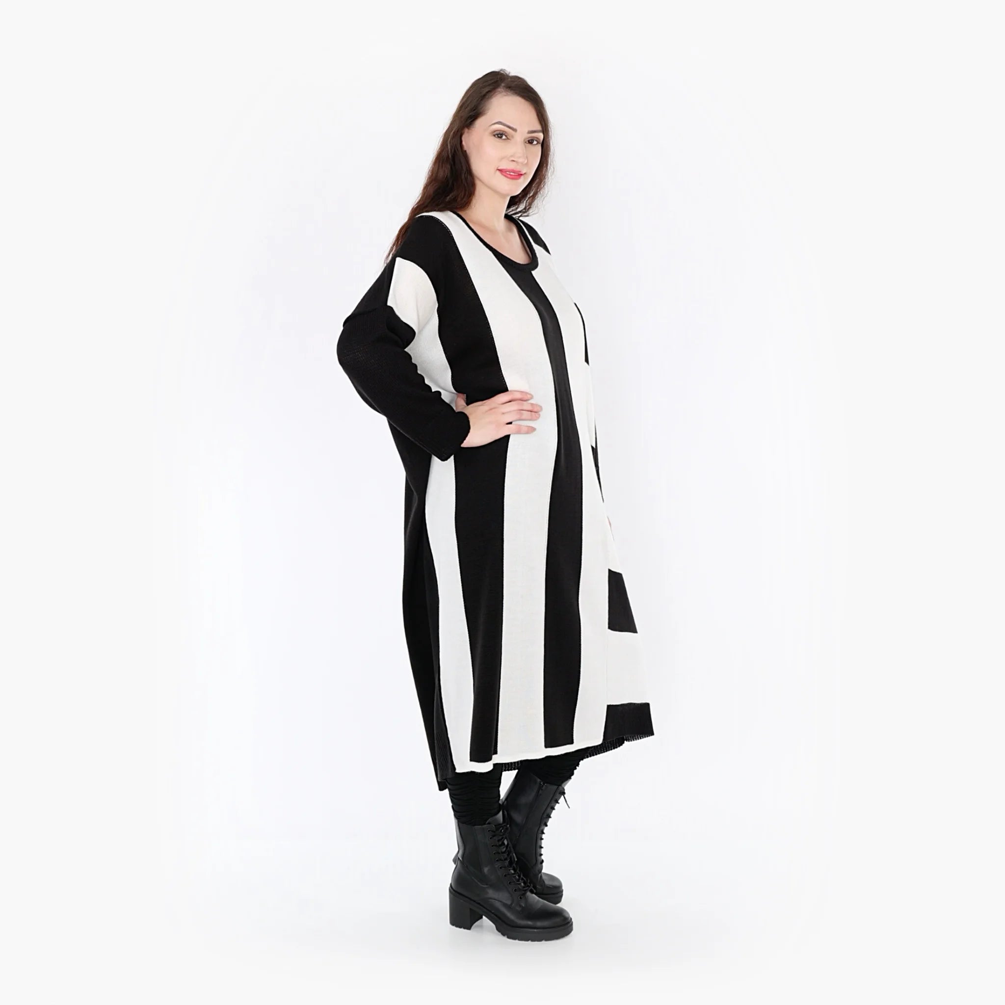  Ballonkleid von AKH Fashion aus Baumwolle, 1343.02329, Schwarz-Weiß, Schick, Modern
