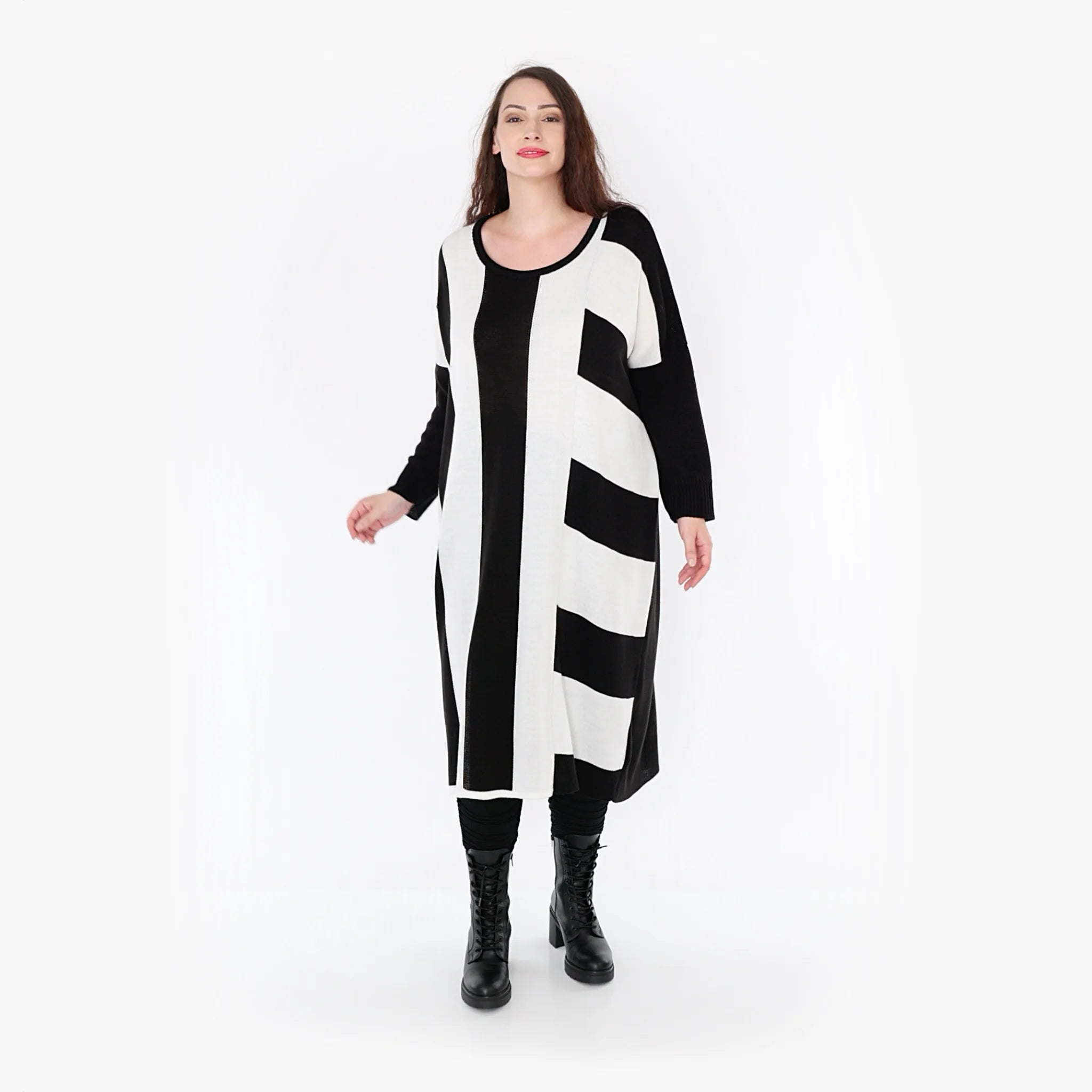  Ballonkleid von AKH Fashion aus Baumwolle, 1343.02329, Schwarz-Weiß, Schick, Modern