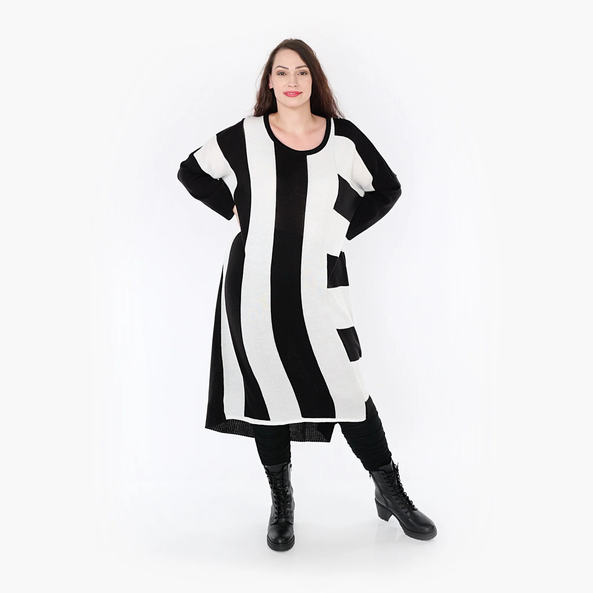  Ballonkleid von AKH Fashion aus Baumwolle, 1343.02329, Schwarz-Weiß, Schick, Modern