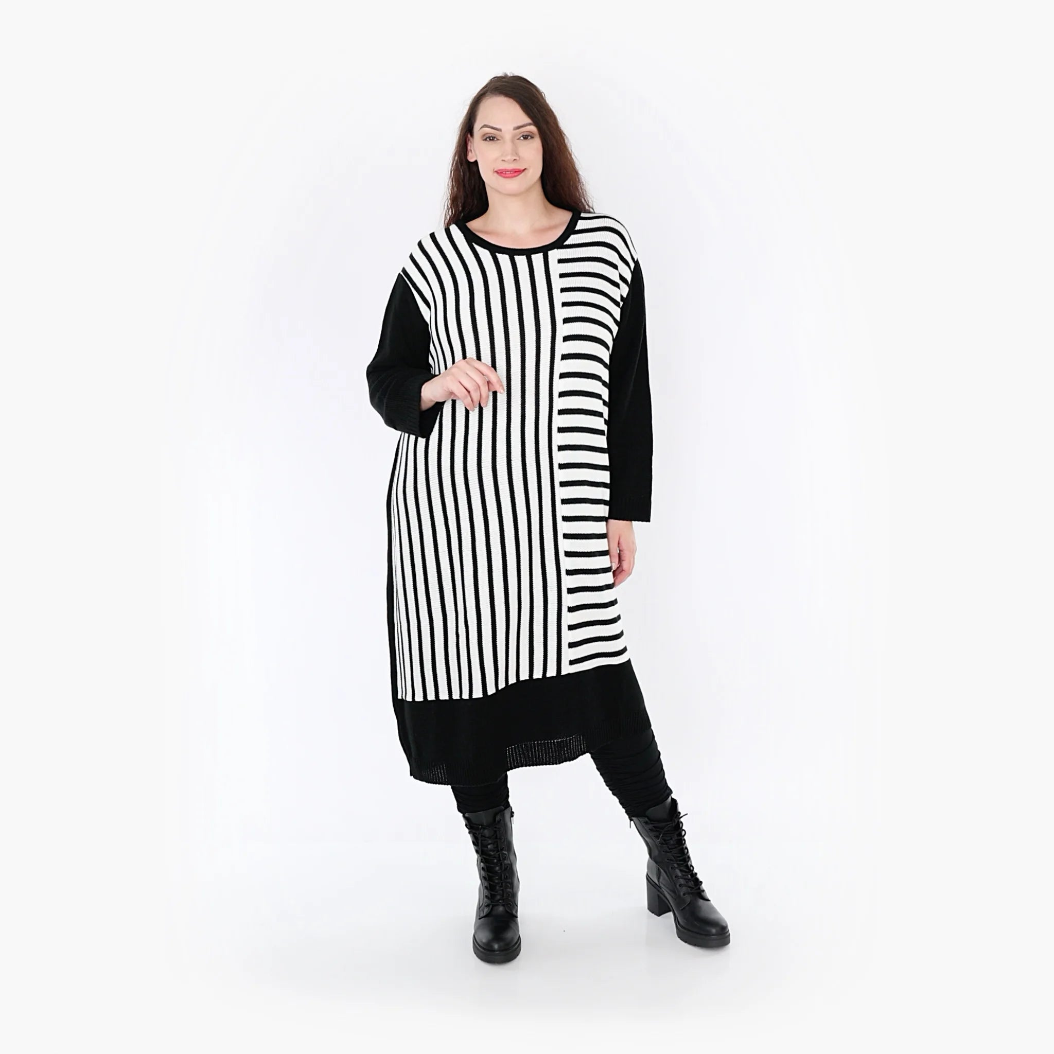  Ballonkleid von AKH Fashion aus Baumwolle, 1343.02346, Weiß-Schwarz, Schick, Modern