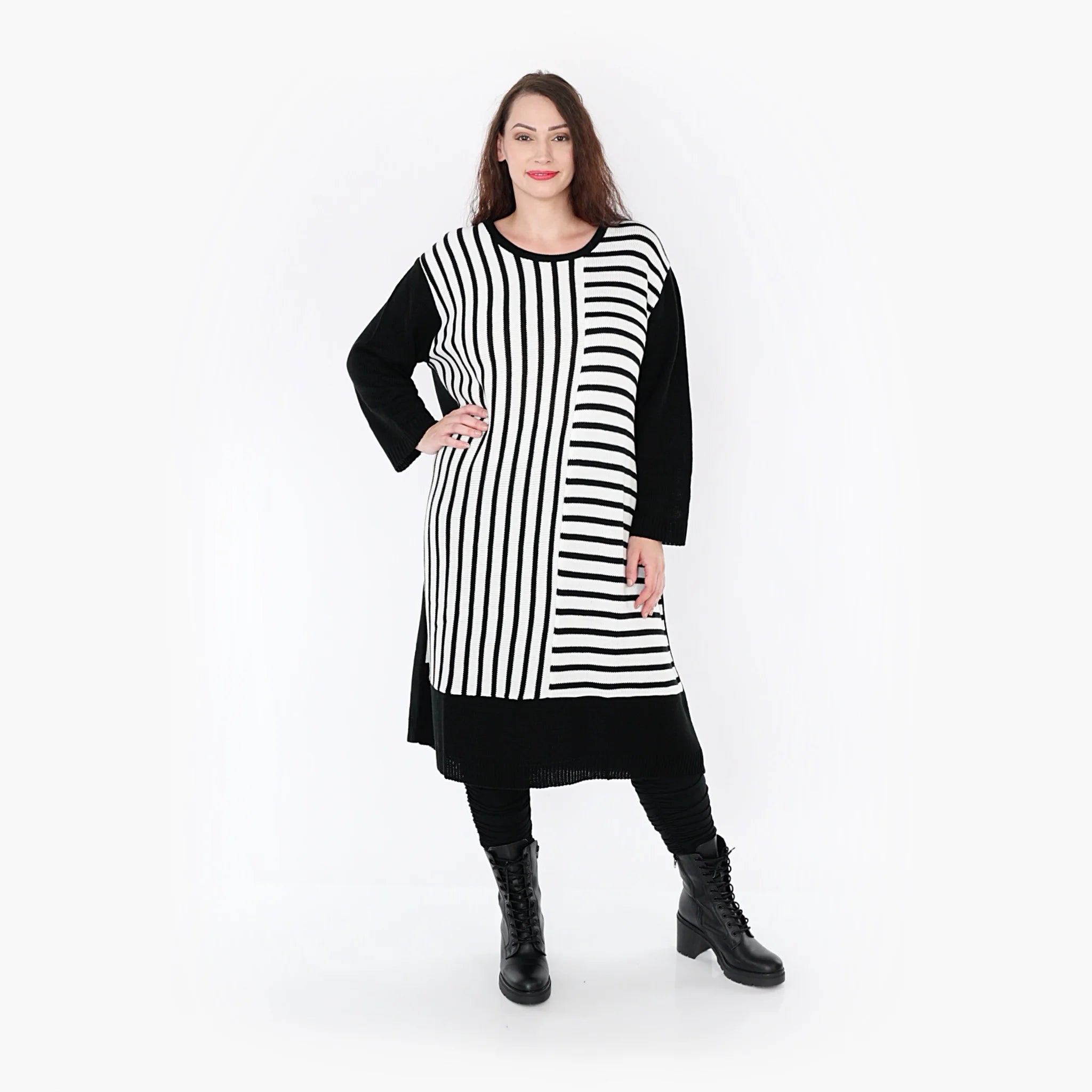  Ballonkleid von AKH Fashion aus Baumwolle, 1343.02346, Weiß-Schwarz, Schick, Modern