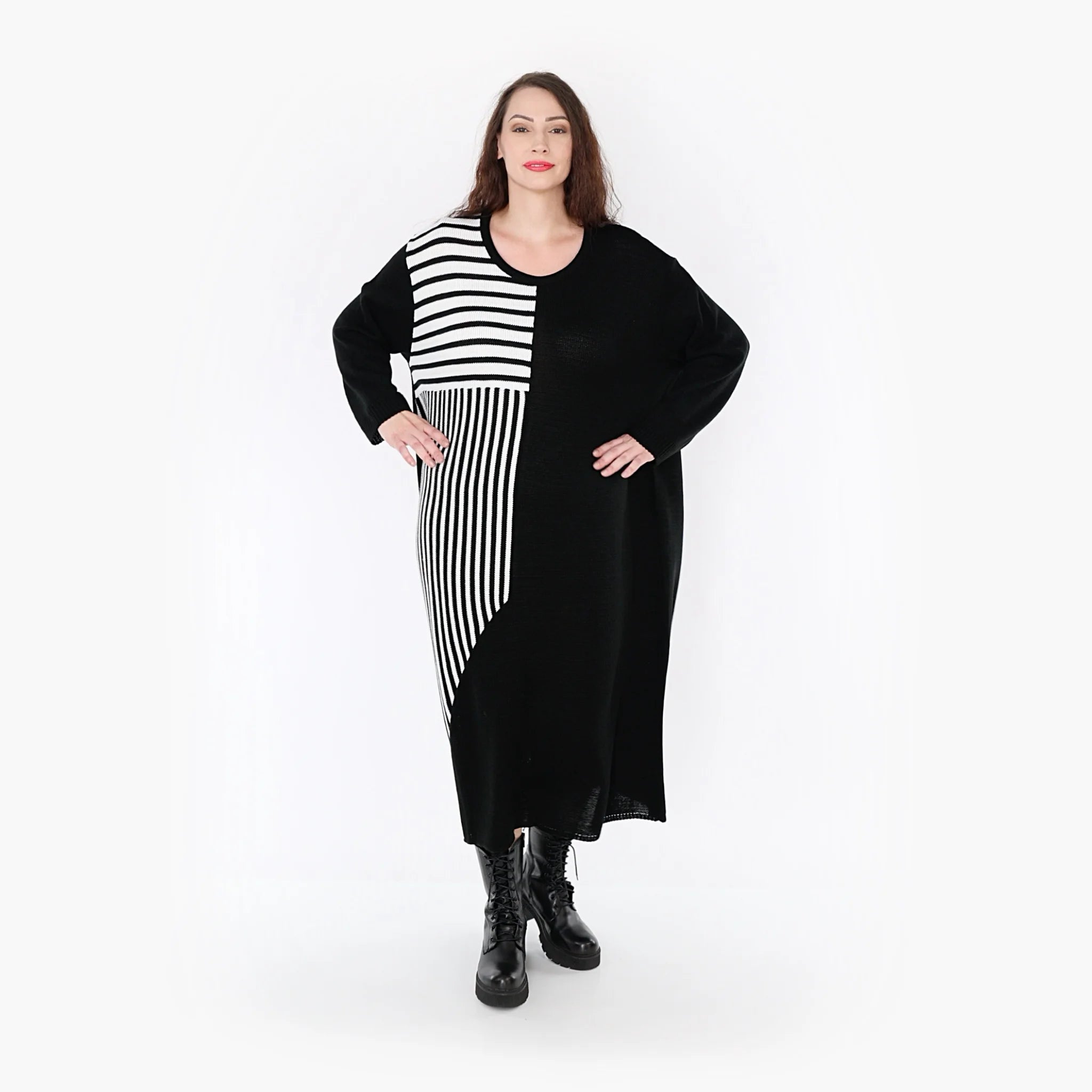  AKH Fashion Kleid in gerader Form, aus Baumwolle, 1343.02401, Schwarz-Weiß, Streifen