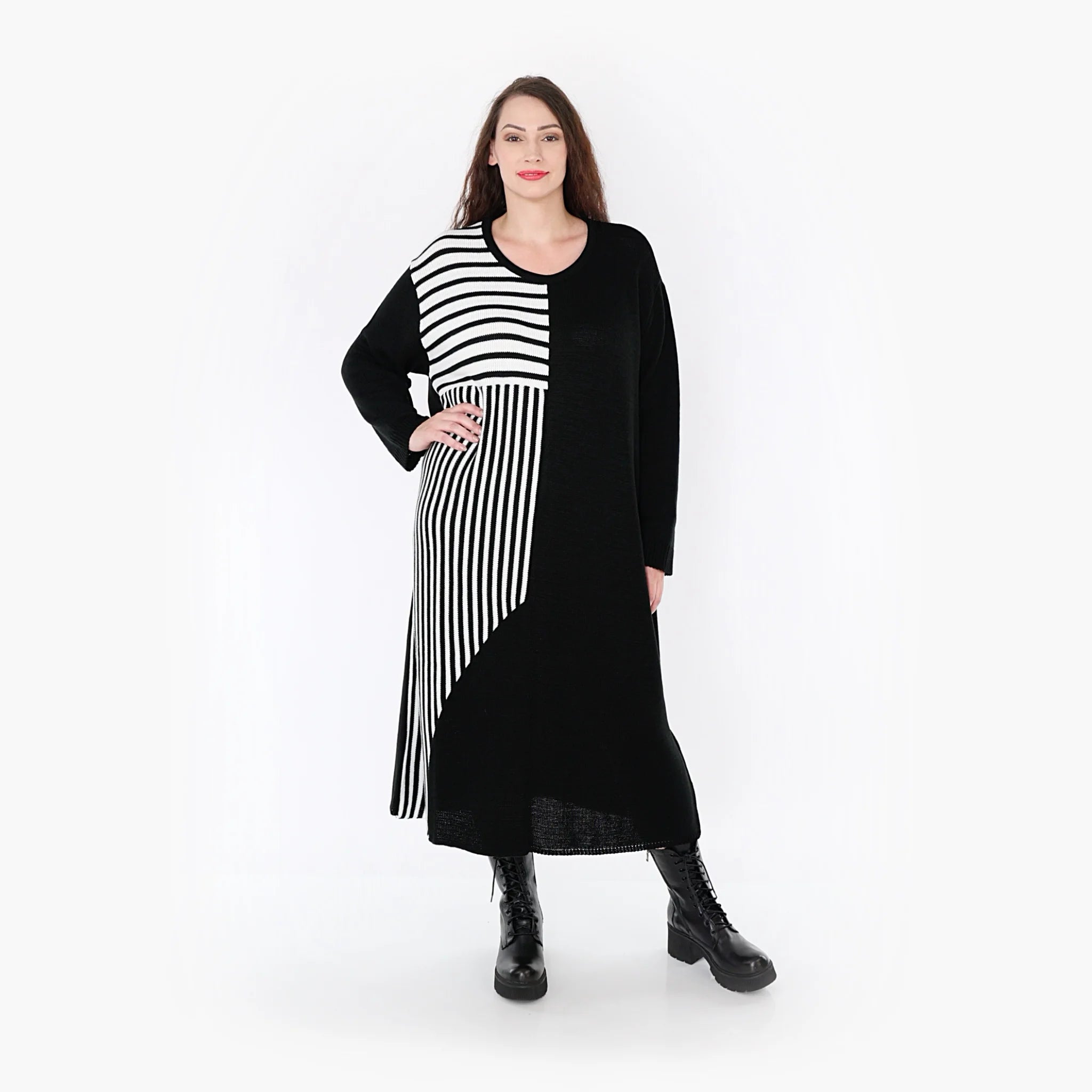  AKH Fashion Kleid in gerader Form, aus Baumwolle, 1343.02401, Schwarz-Weiß, Streifen