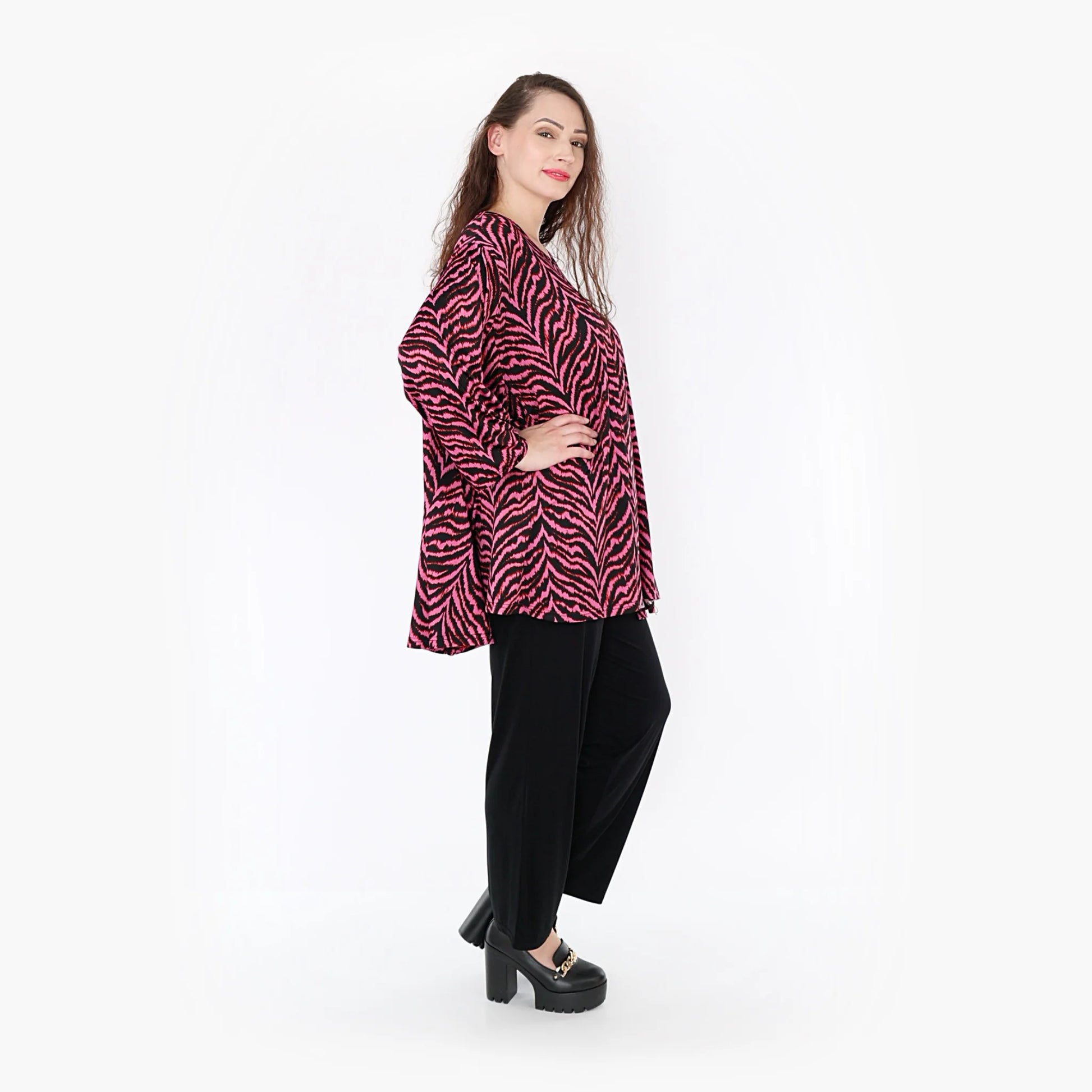  A-Form Bigshirt von AKH Fashion aus Viskose, 1344.00593, Fuchsia-Schwarz, Unifarben, Schick