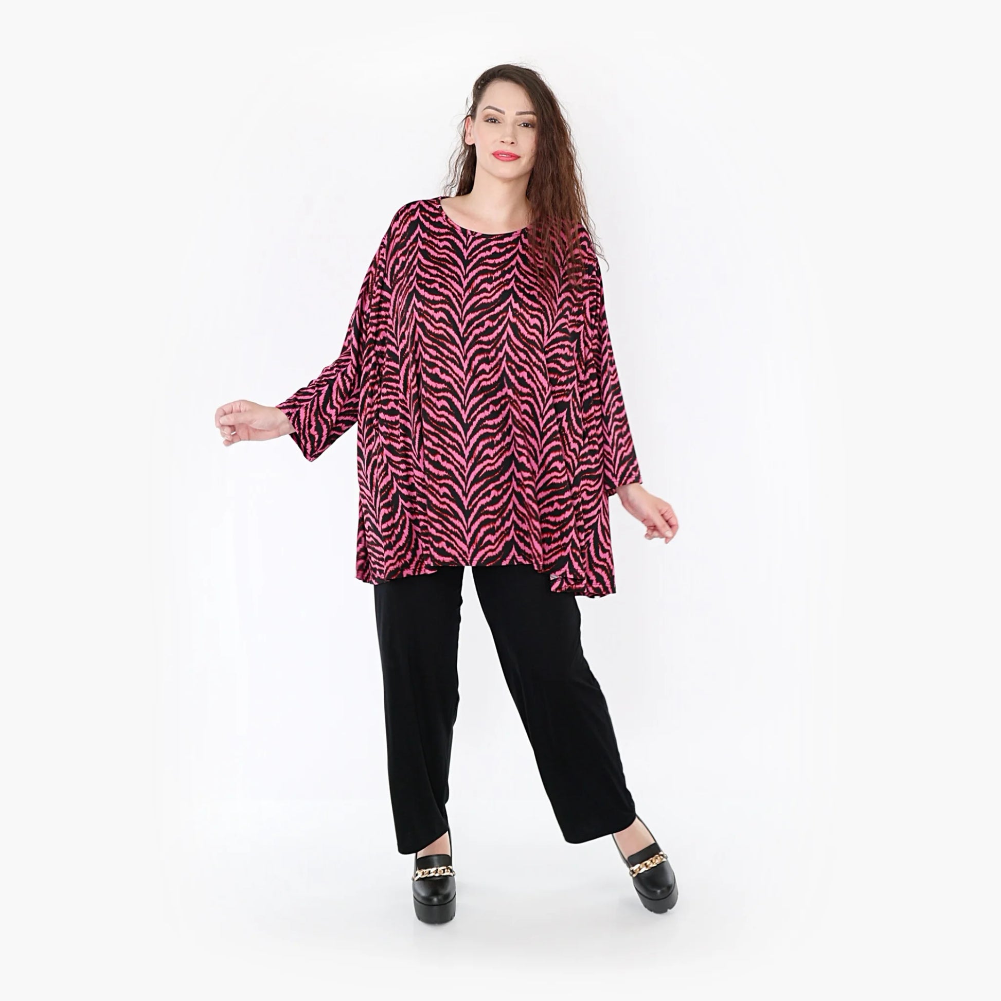  A-Form Bigshirt von AKH Fashion aus Viskose, 1344.00593, Fuchsia-Schwarz, Unifarben, Schick