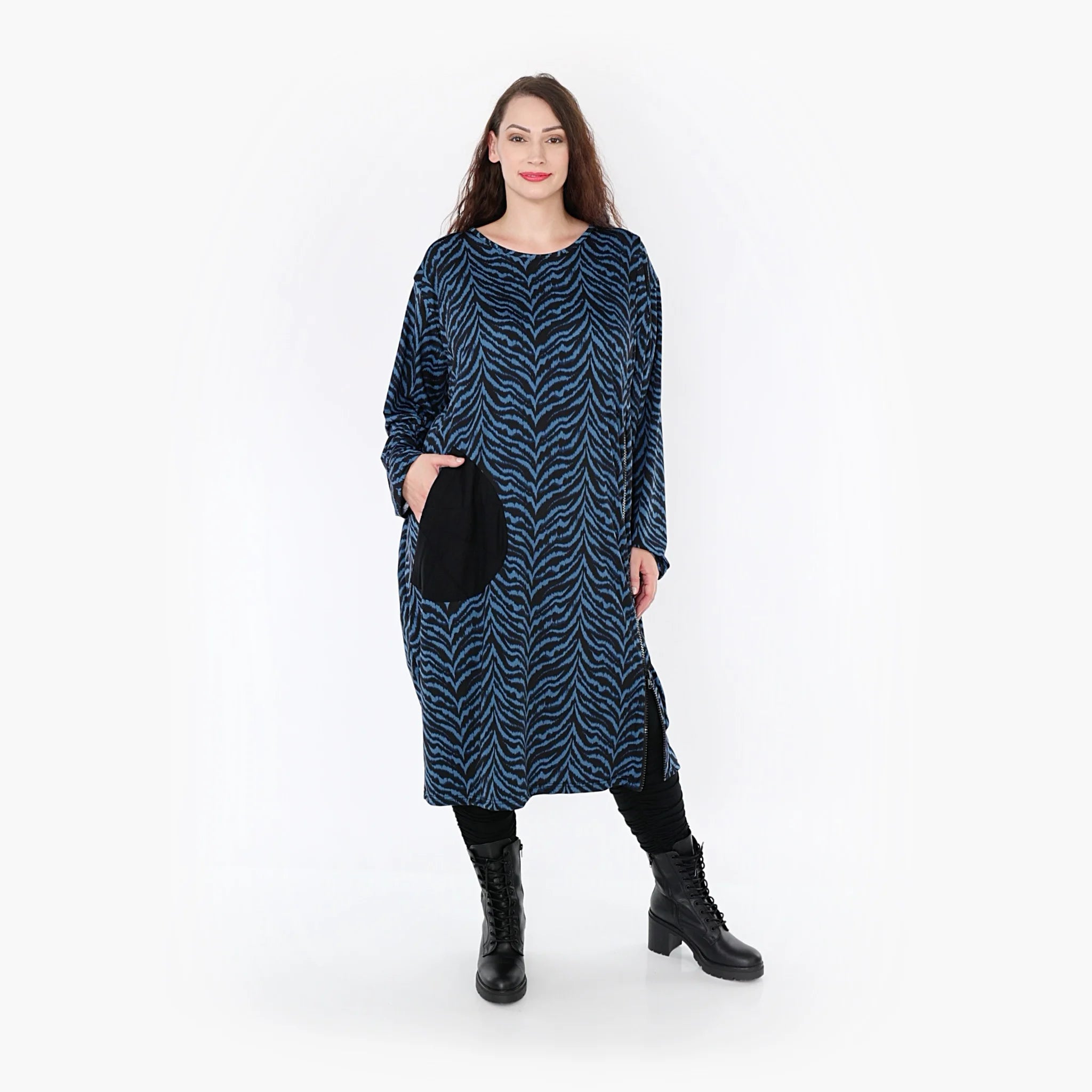  Ballonkleid von AKH Fashion aus Viskose, 1344.06942, Petrol-Schwarz, Schick, Modern