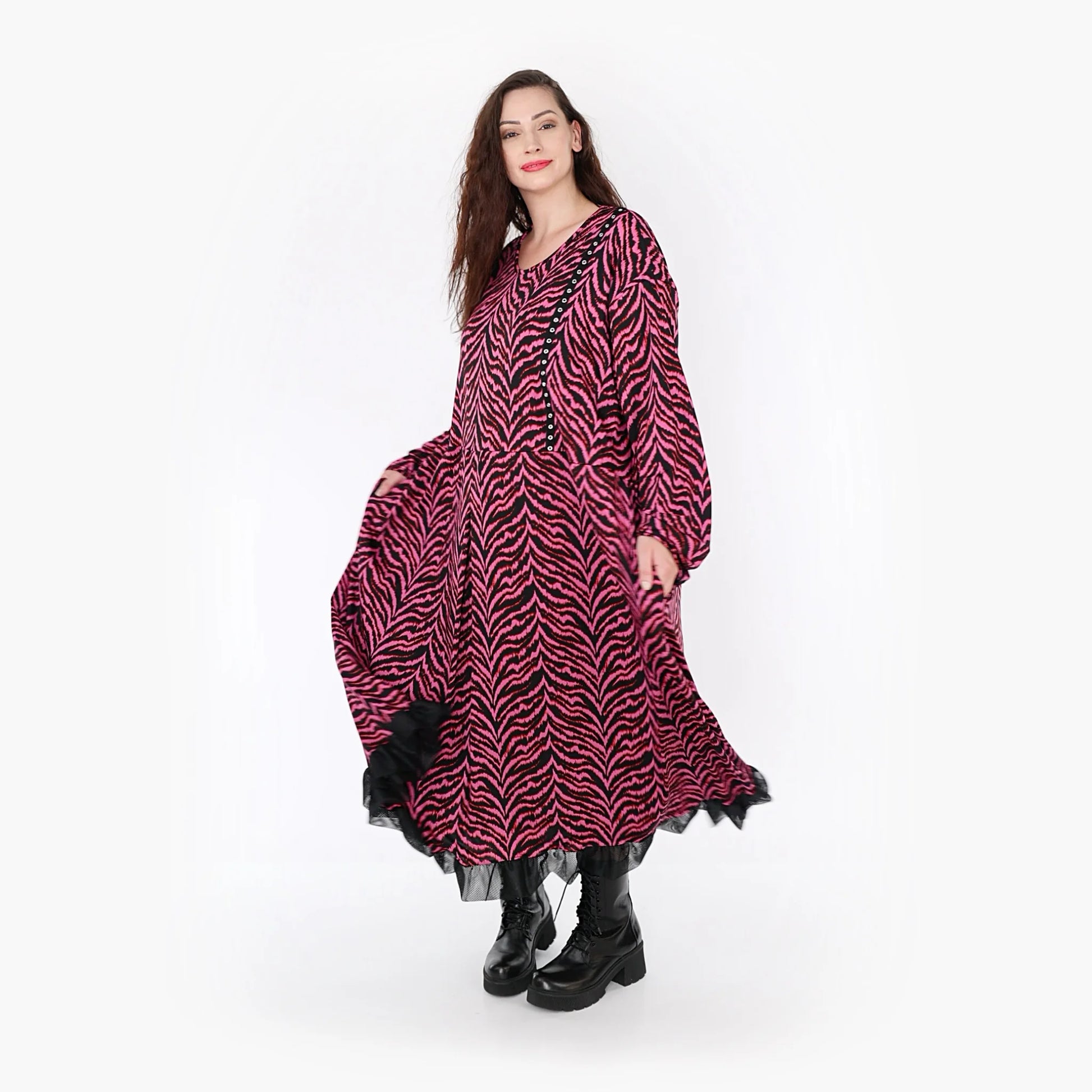  Ballonkleid von AKH Fashion aus Viskose, 1344.06984, Fuchsia-Schwarz, Unifarben, Schick